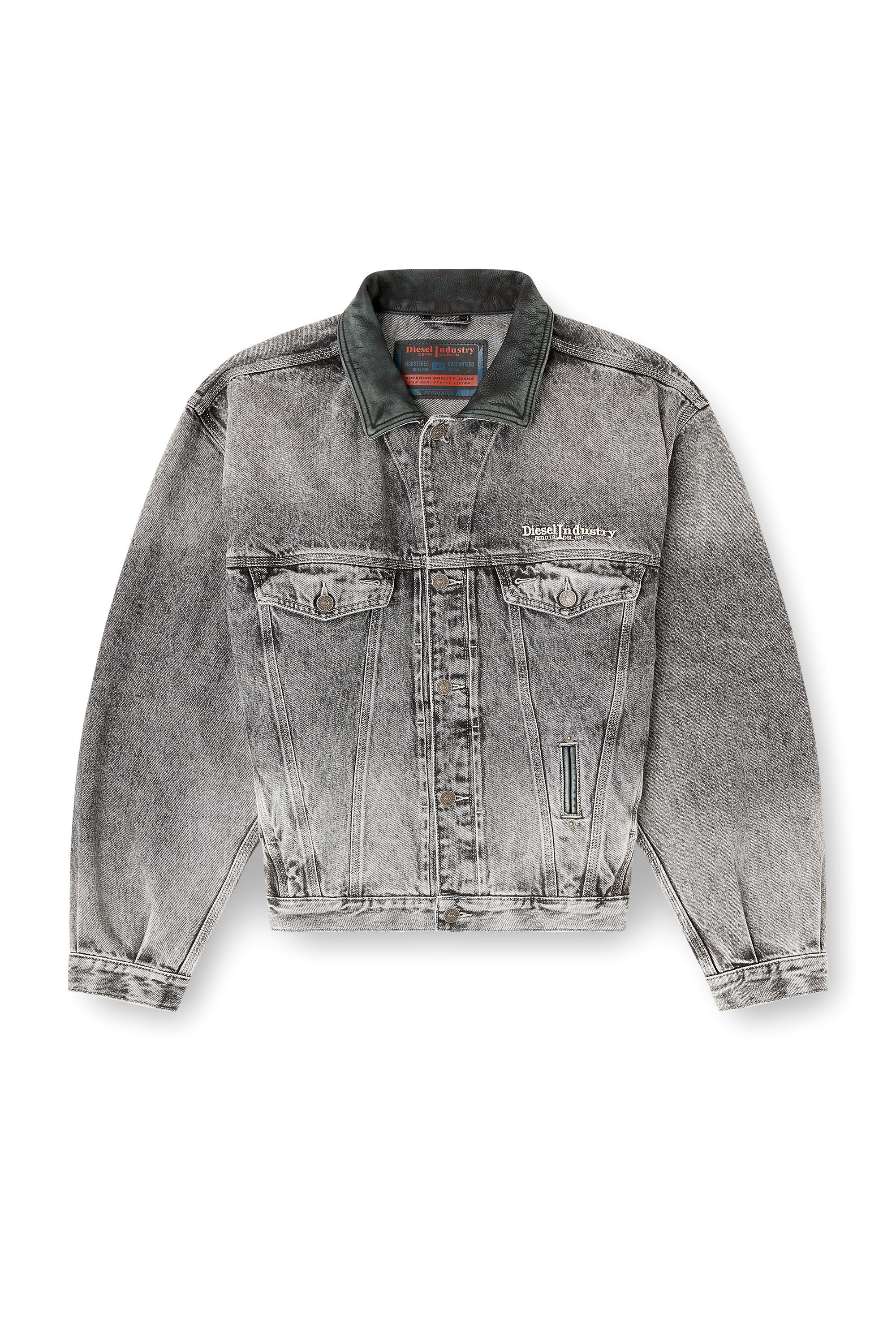Diesel - D-DENVER-S, Unisex's Denim trucker jacket with tonal leather trims in Grey - 2