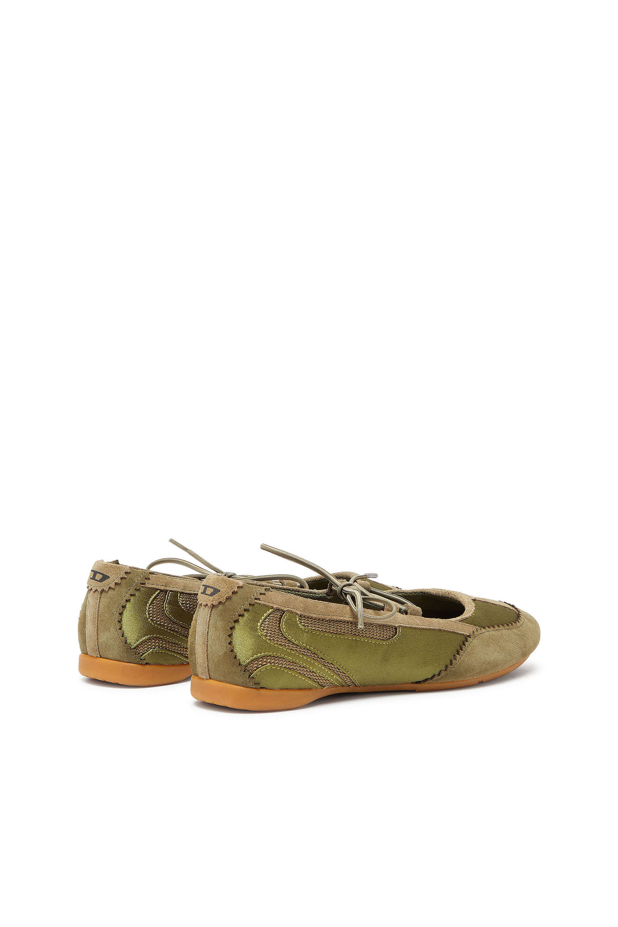 Diesel - D-MILE BALLERINA LACE UP II W, Woman's D-Mile - Lace-up ballerina flats in leather and mesh in Military Green - 3