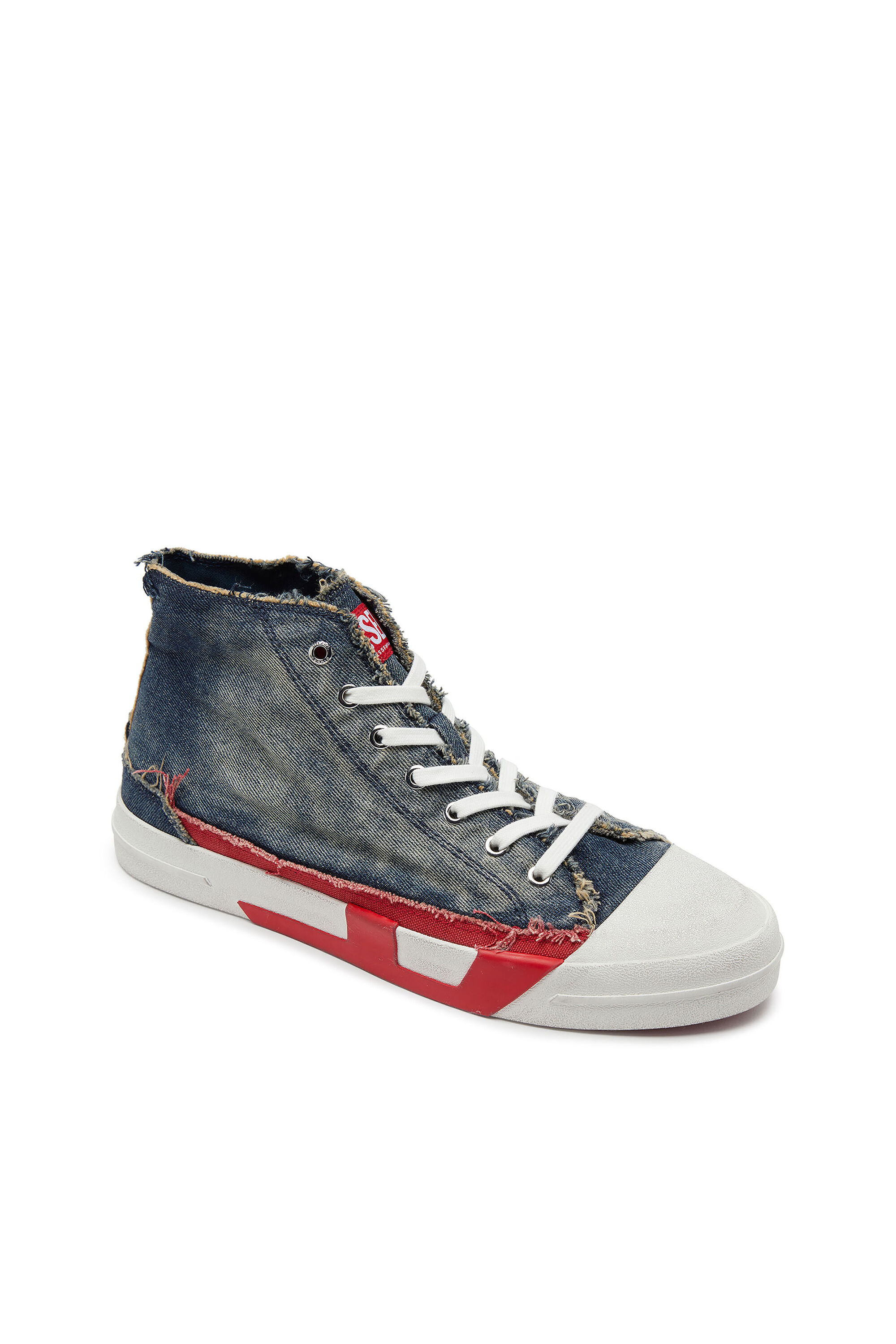 Diesel - S-D-VERSE MID II, Man's D-Verse-High-top sneakers in denim with D logo in Blue/Red - 6