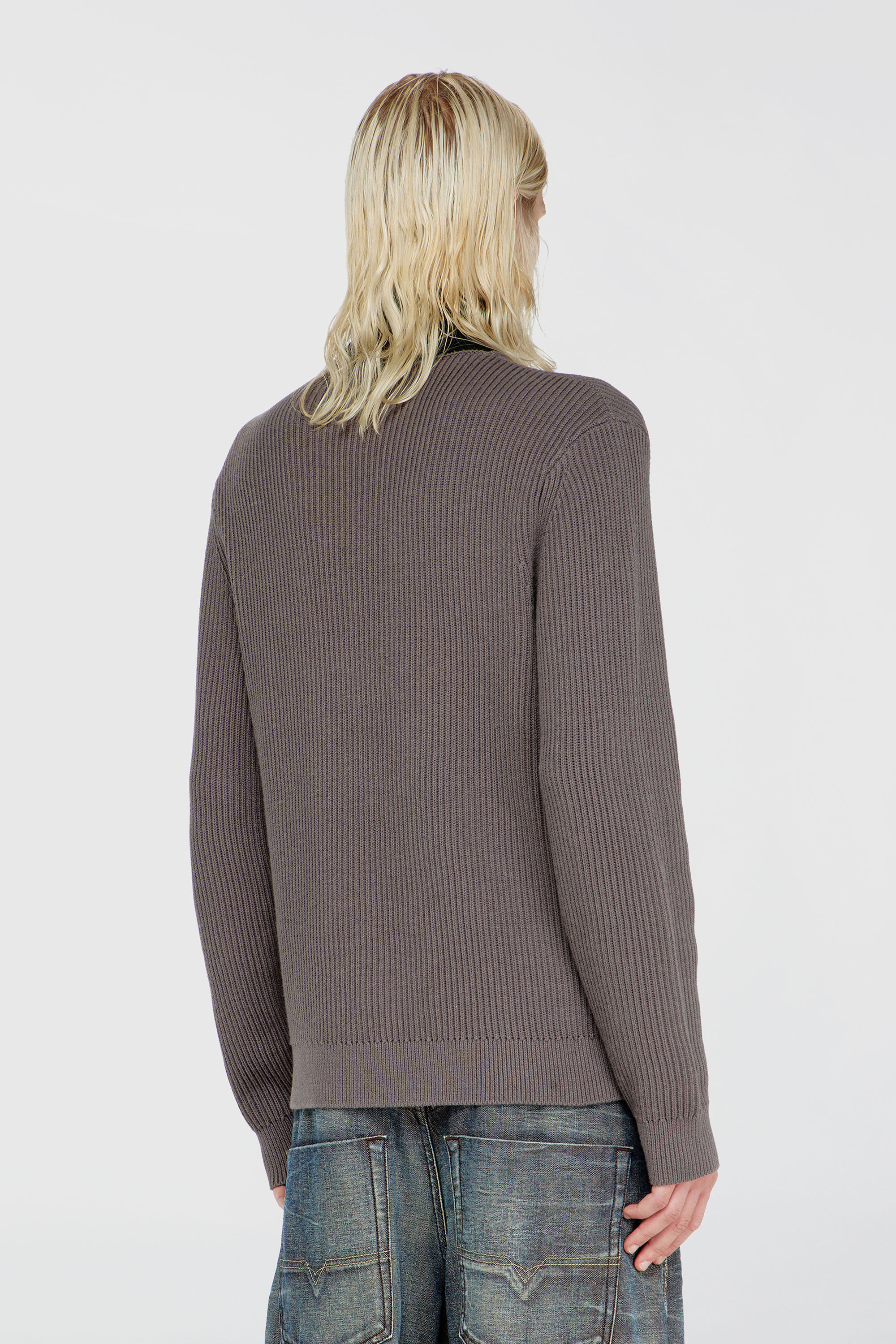 Diesel - K-MAMU, Man's Half-zip sweater with layered neckline in Black/Grey - 4