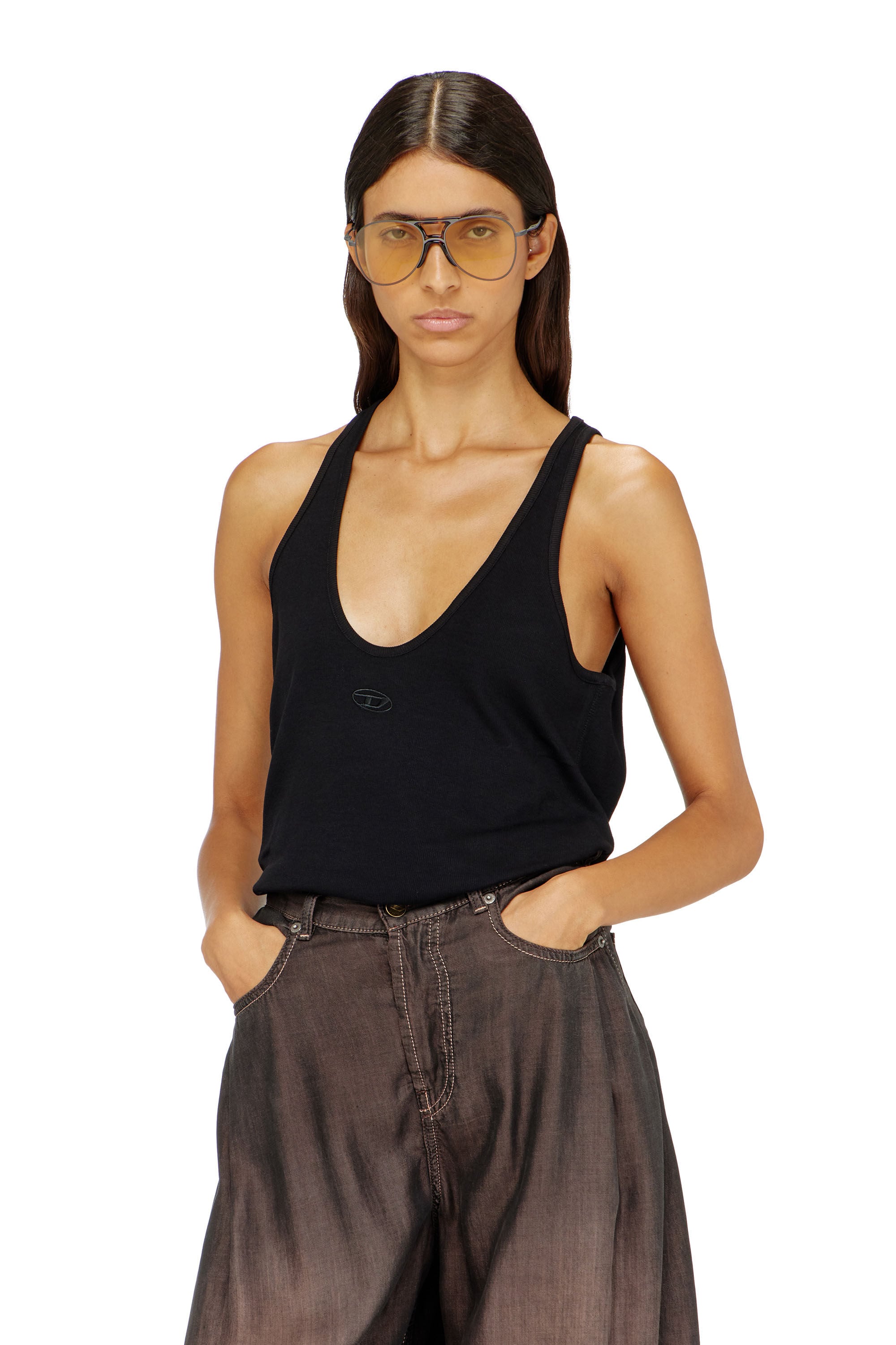Diesel - T-IPSYA-LKDS, Woman's Ribbed tank top with Oval D in Black - 3