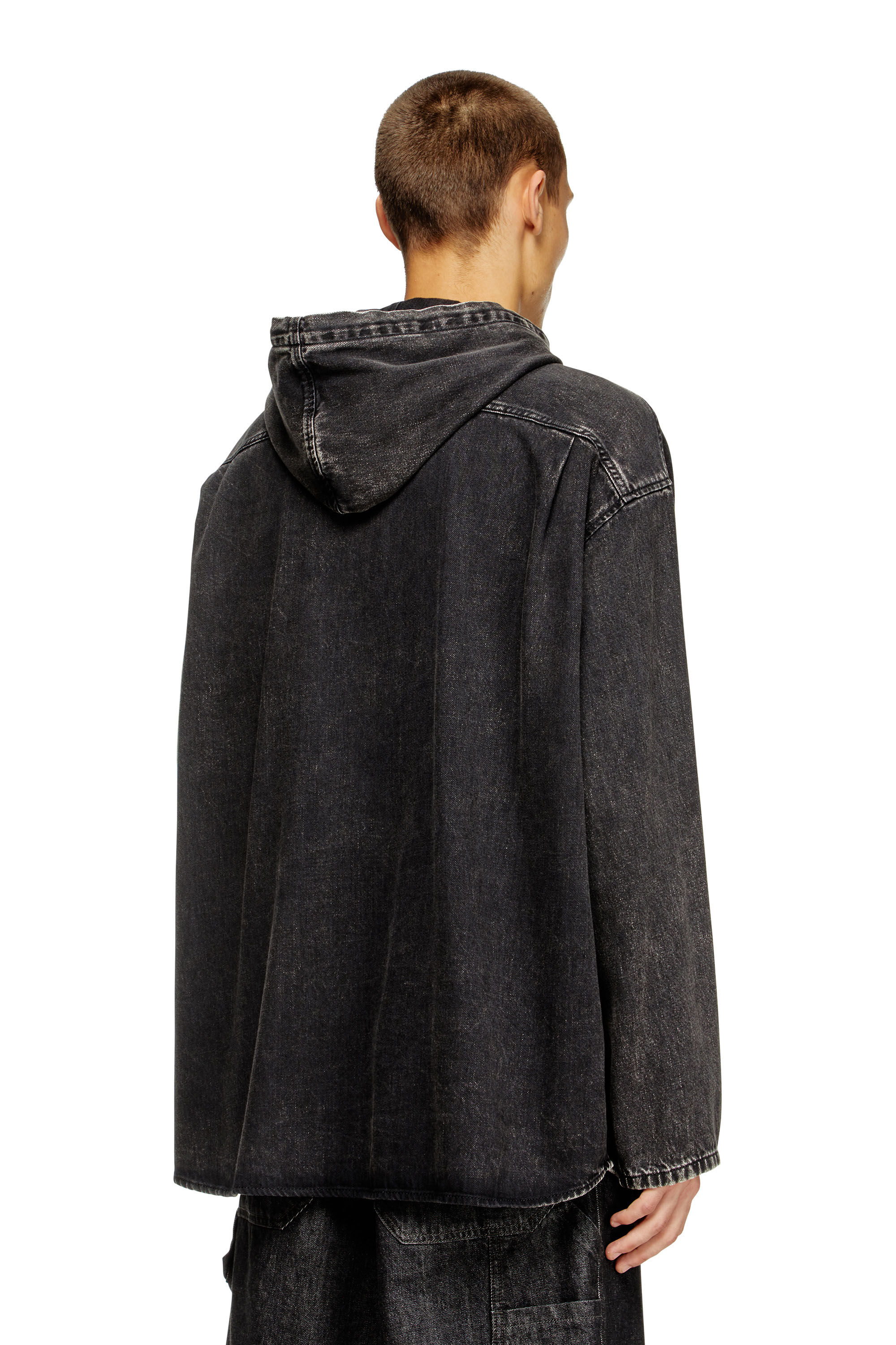Diesel - D-DEWNY-HOOD, Man's Hybrid shirt in denim in Black - 4