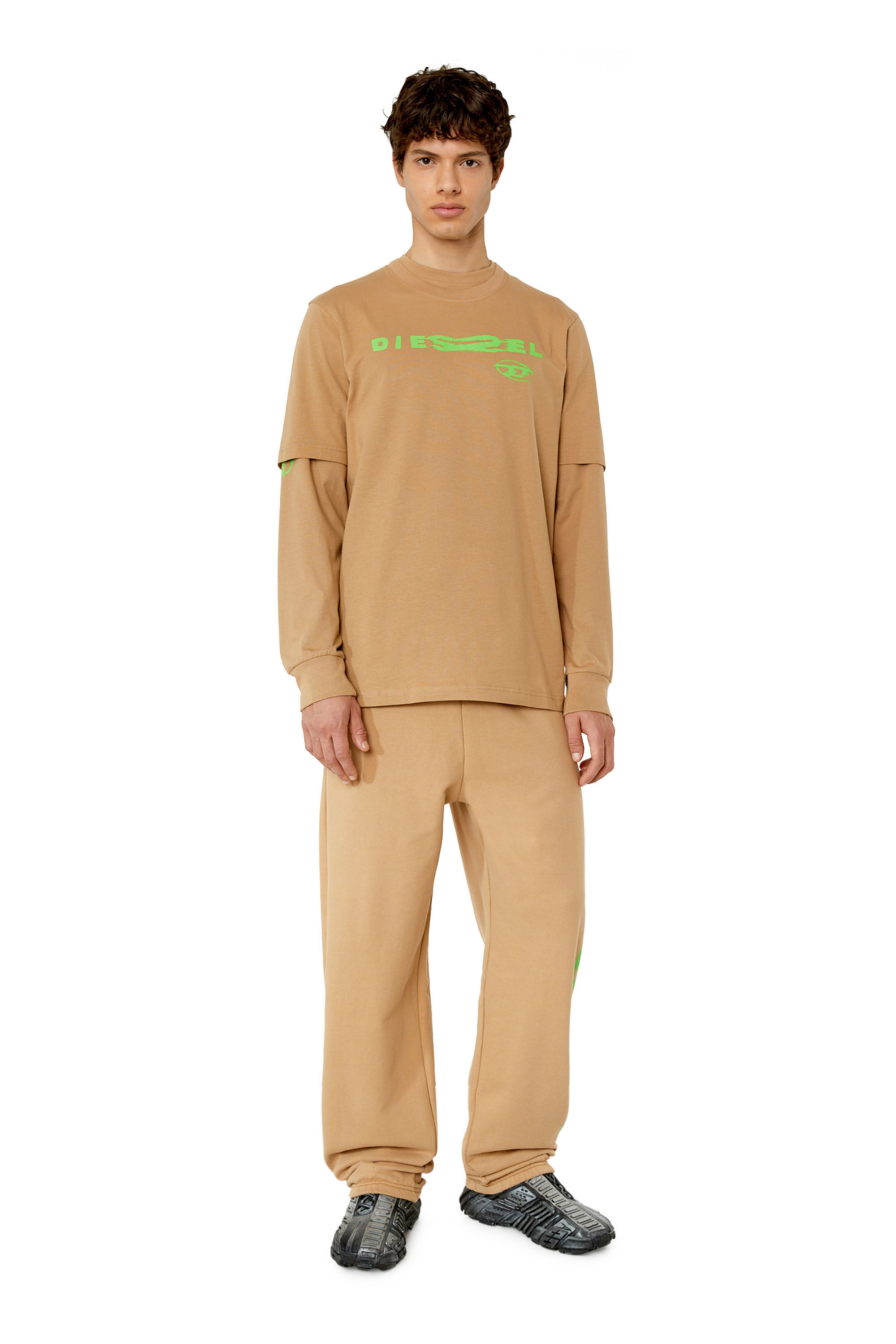 Diesel - T-JUST-G9, Man's T-shirt with distorted logo print in Beige - 1