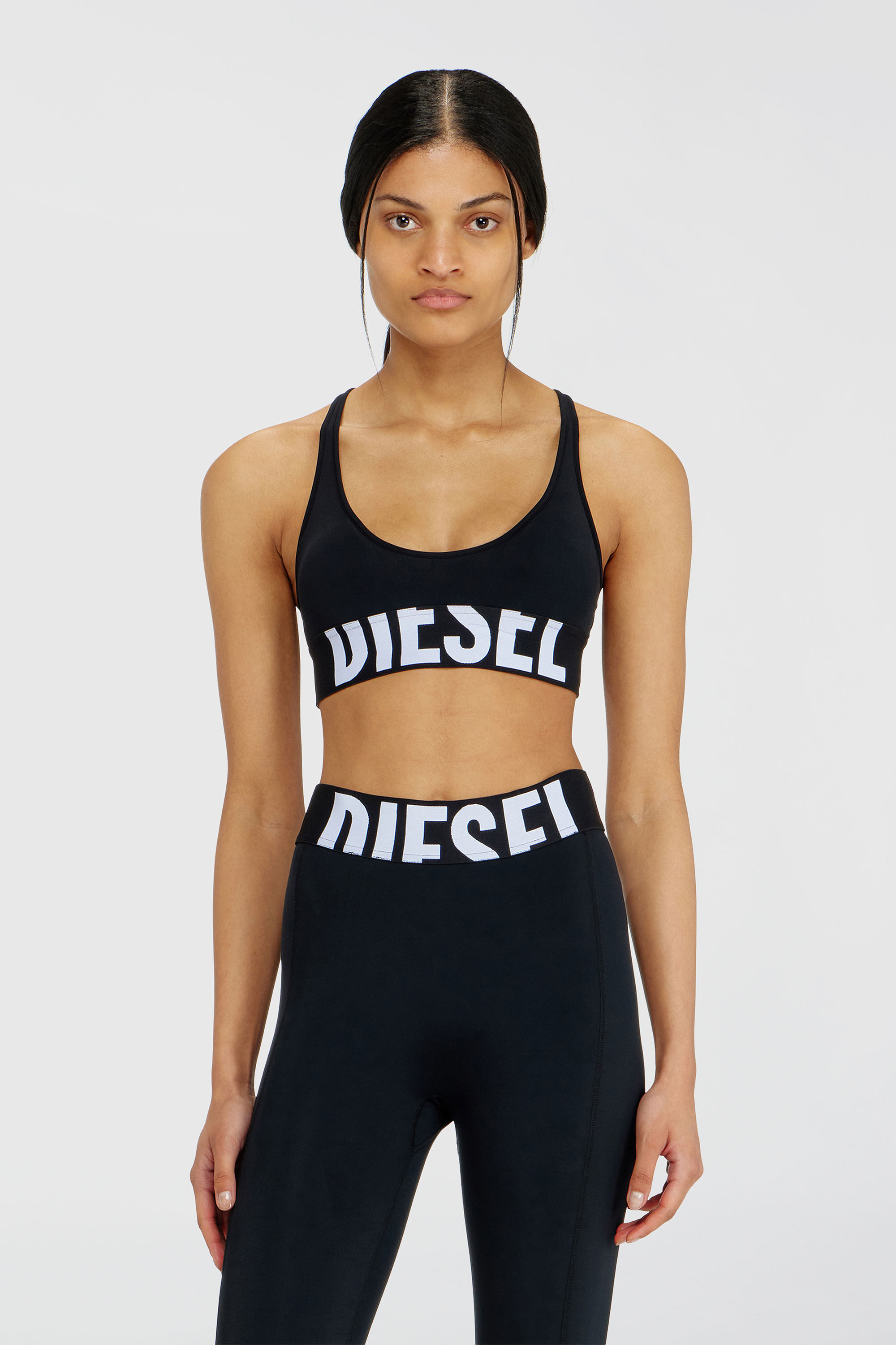 Diesel - ALLISON-D-POP, Woman's Microfibre sports bra with cut-off logo in Black - 3