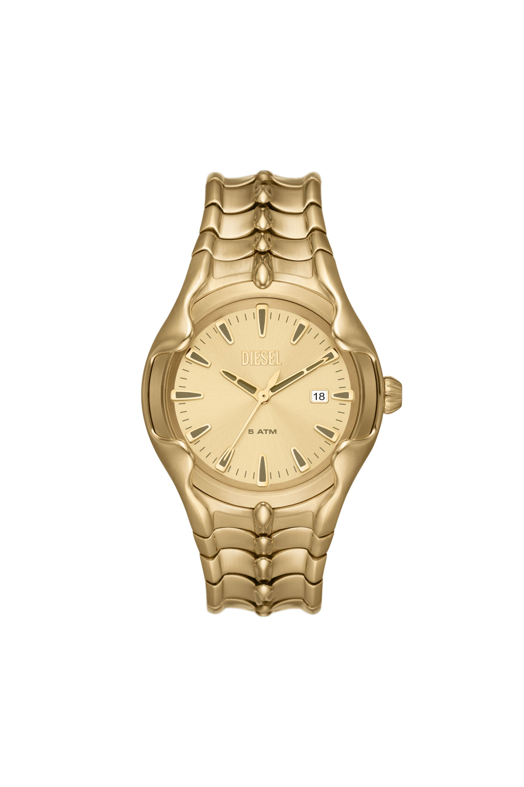 Men s Vert Three Hand Date Gold Tone Stainless Steel Watch Oro Diesel