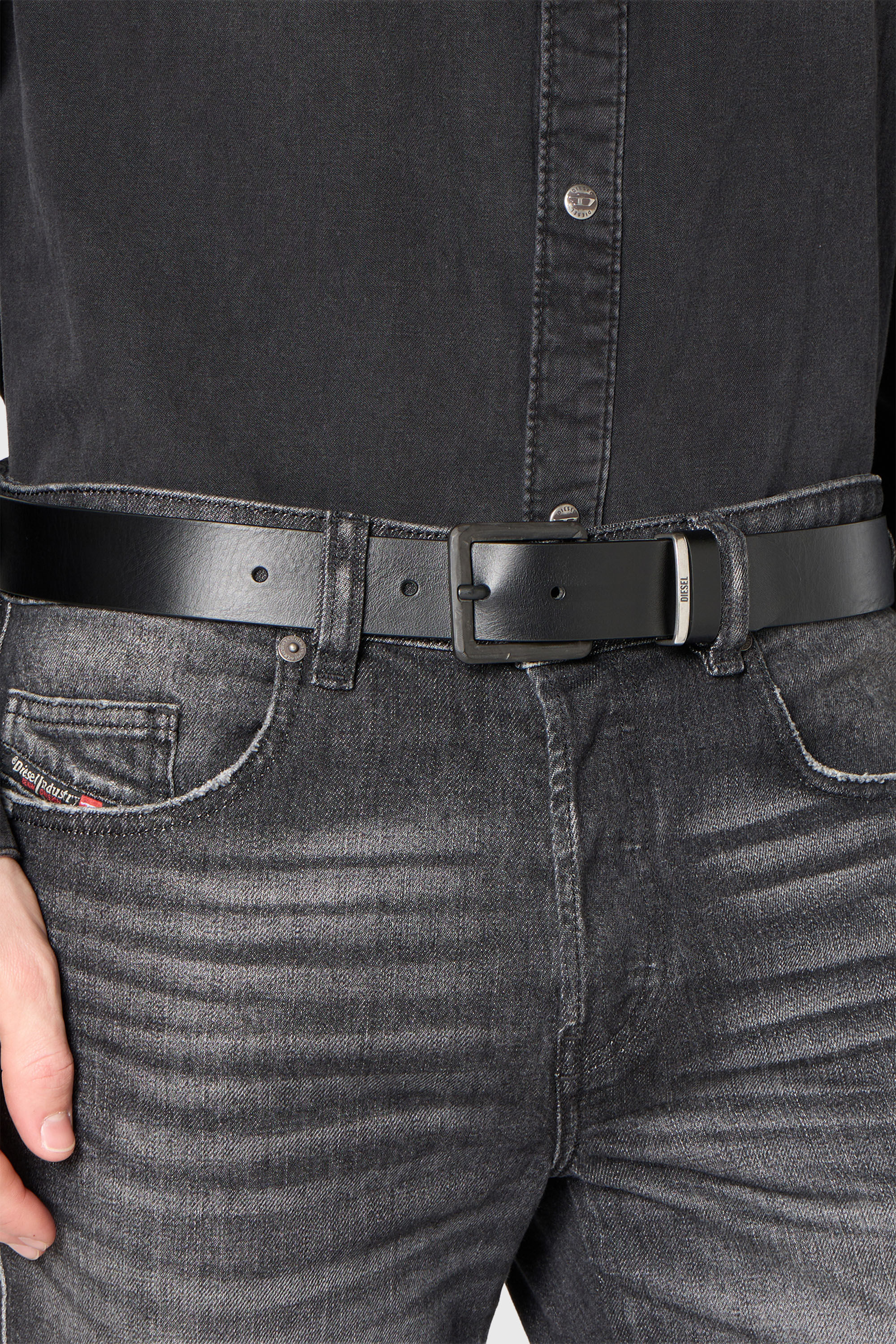 Diesel - B-DSL RIVETS, Unisex's 4cm leather belt with studs and rivets in Black - 5