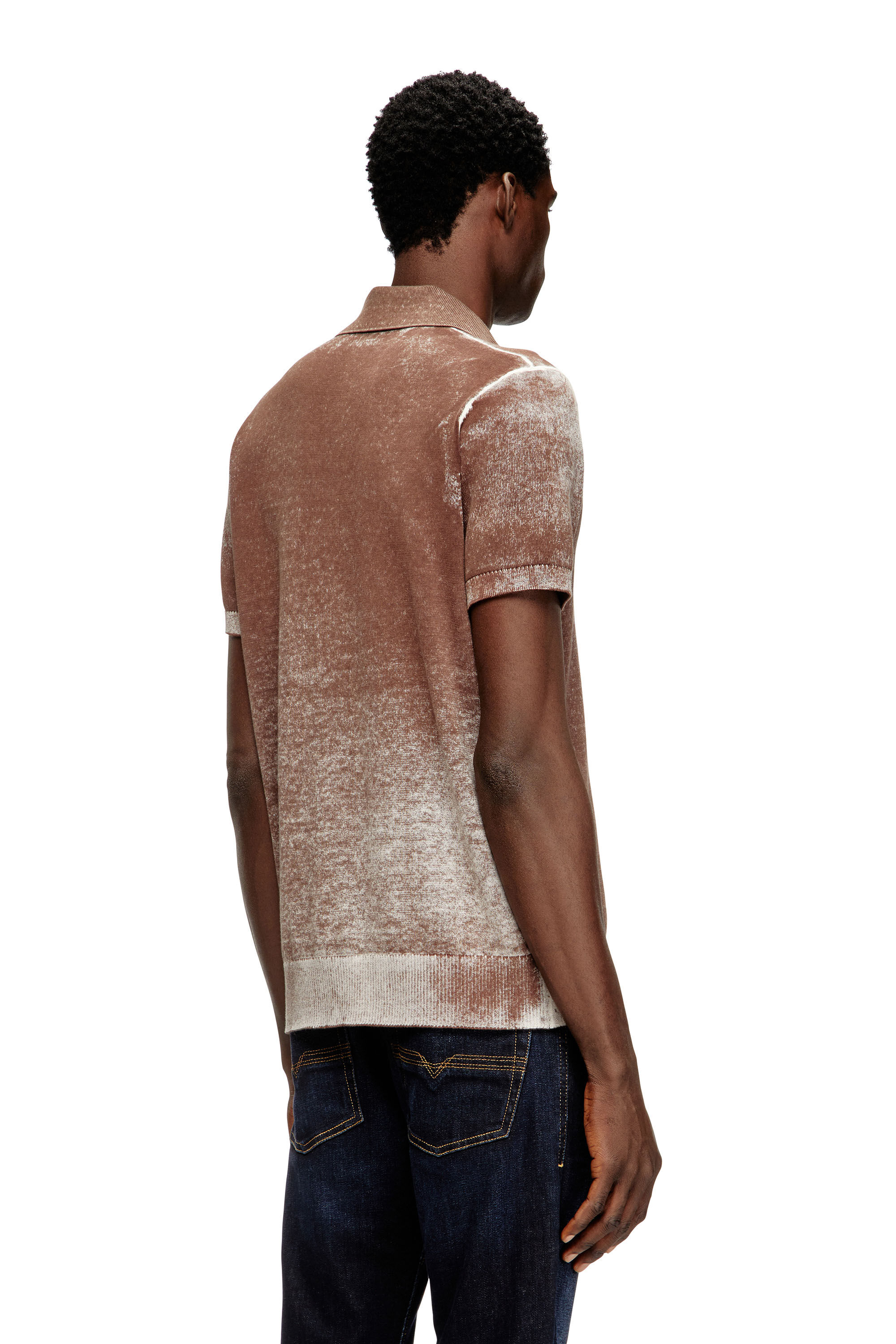 Diesel - K-LAWRIE, Man's Knit polo shirt with faded reverse print in Brown - 4