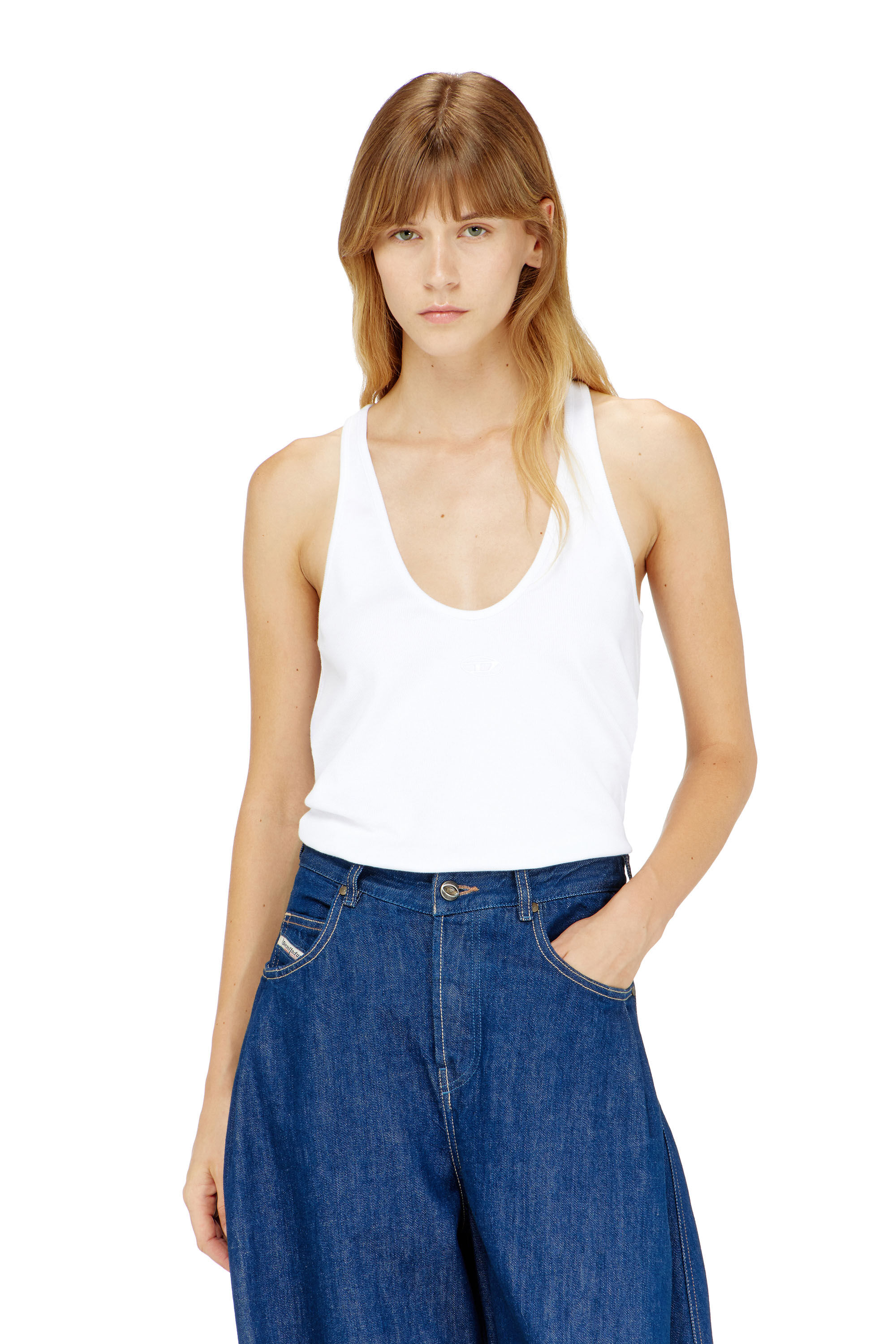 Diesel - T-IPSYA-LKDS, Woman's Ribbed tank top with Oval D in White - 3