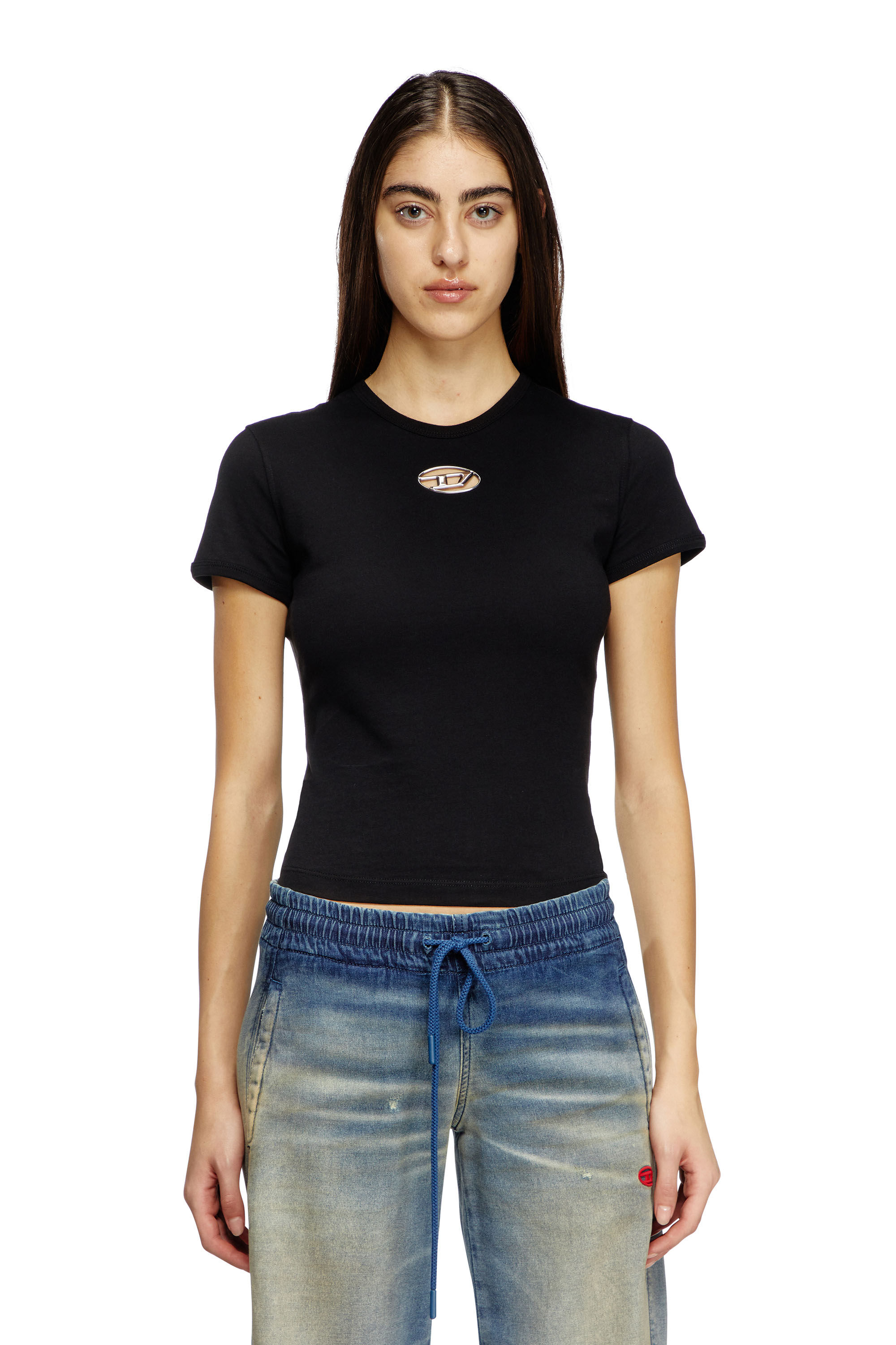 Diesel - T-UNCUTIE-LONG-OD-Q1, Woman's Slim fit T-shirt with cut-out Oval D in Black - 3