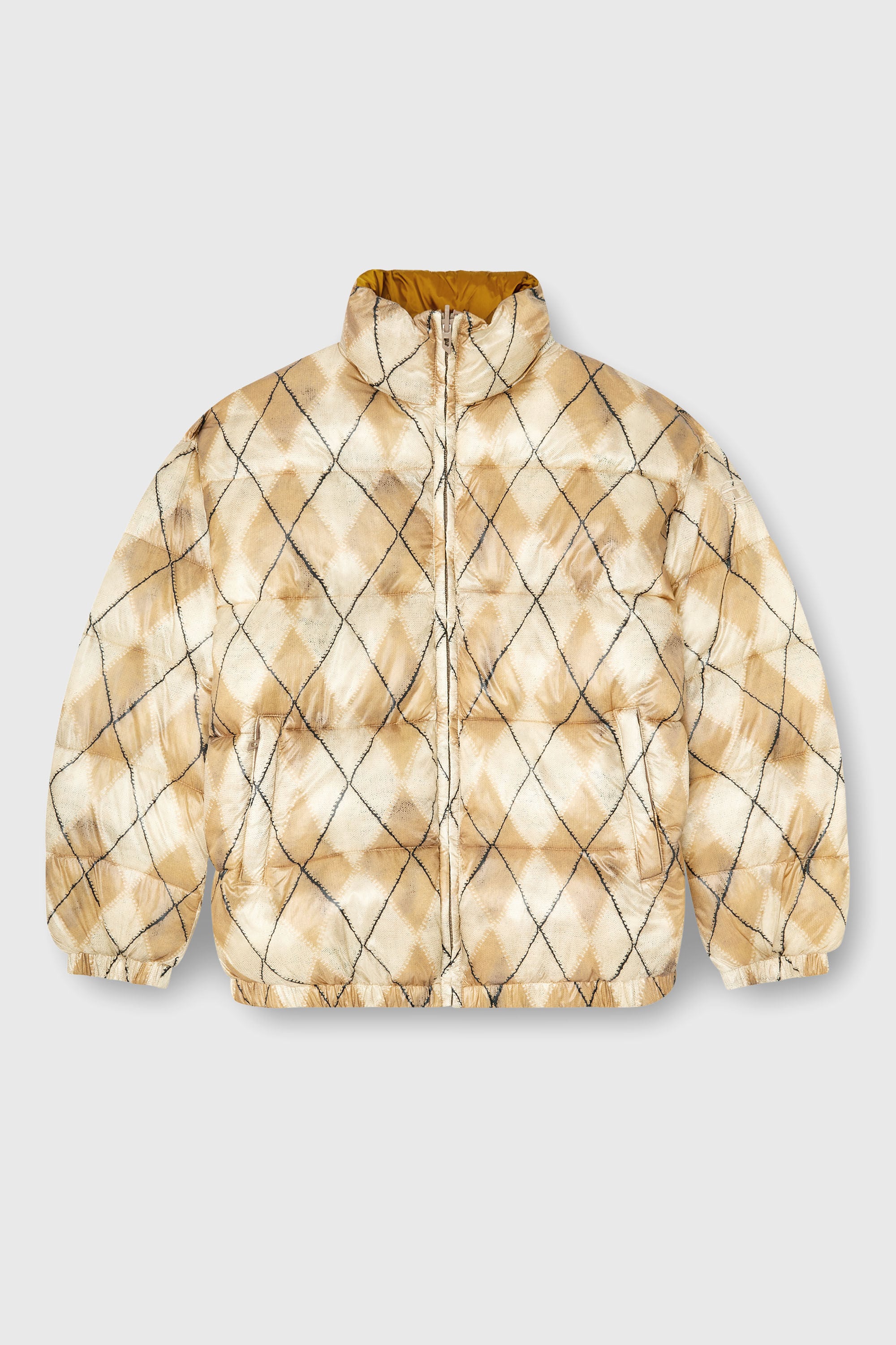 Diesel - W-BOURB-DLCK, Man's Reversible puffer jacket with argyle print in Beige/Brown - 2