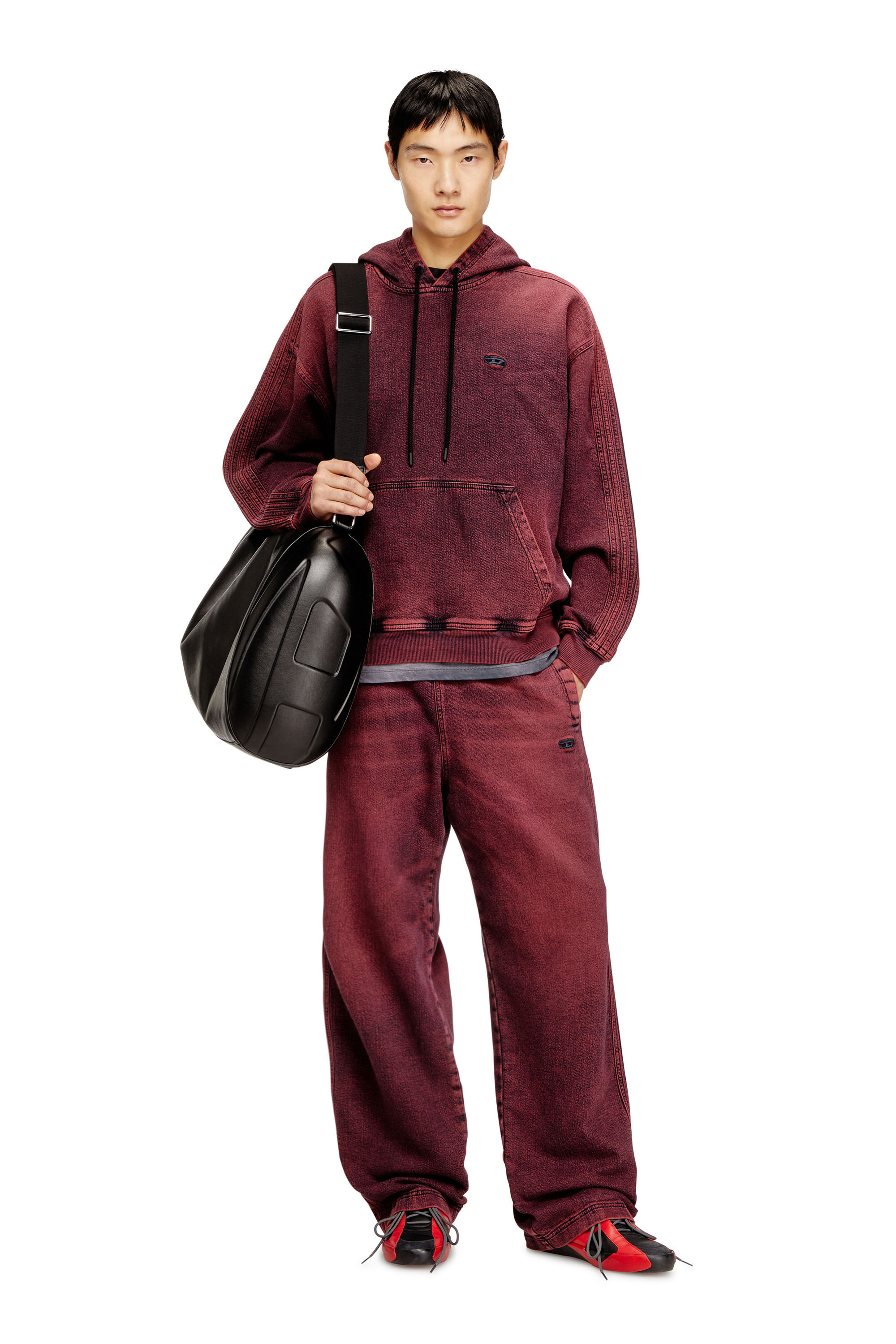 Diesel - D-UM-RIB-HORSE, Man's Hoodie in indigo track denim with logo in Red - 1