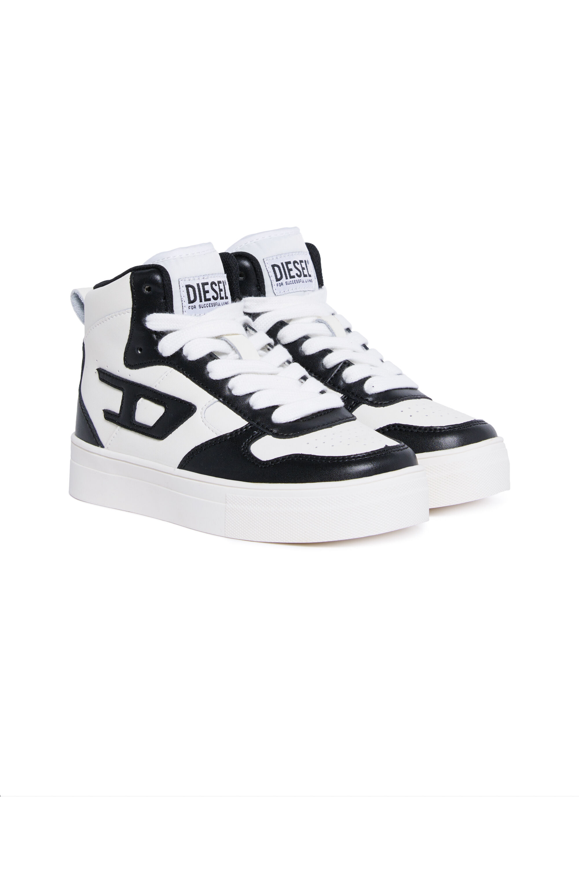 Diesel - S-UKIYO MID 2.0., Unisex's High-top sneakers in perforated leather in White/Black - 2