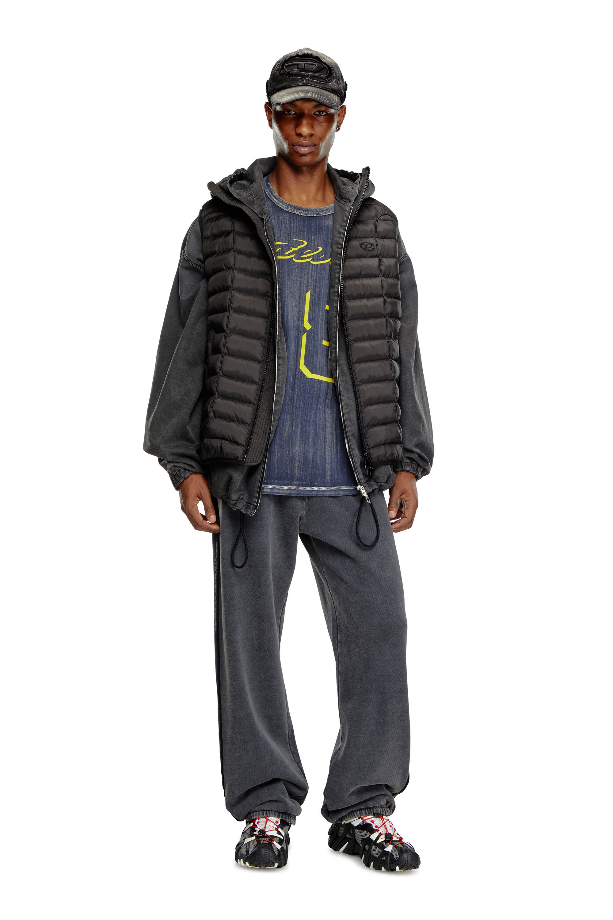 Men's Hooded puffer vest in light nylon | Black | Diesel Men's Hooded puffer vest in light nylon | Black | Diesel