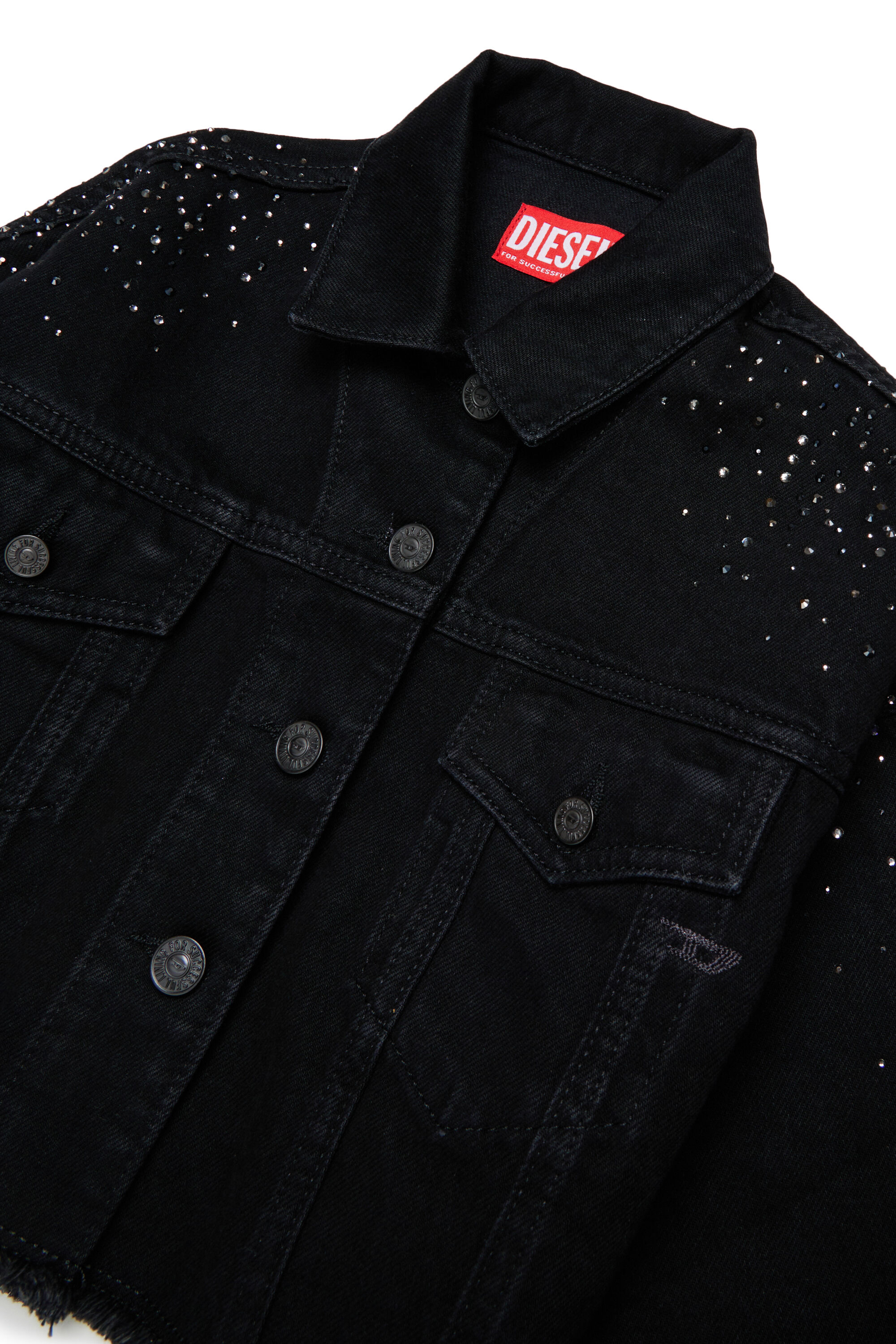 Diesel - JILBY, Woman's Cropped embellished trucker jacket in Black/Dark grey - 3