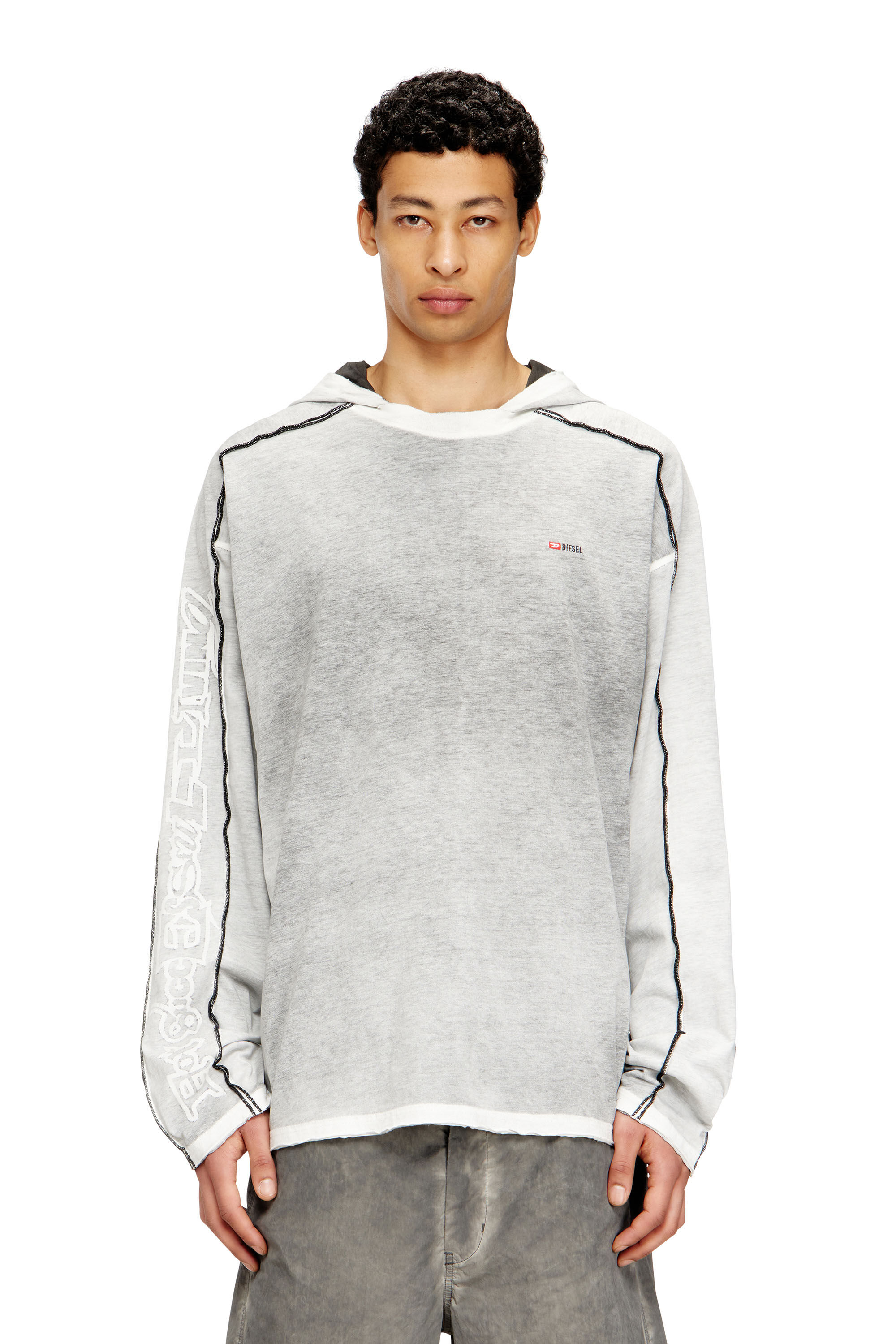 Diesel - T-RIVEN-LS-HOOD, Man's Cotton hoodie with colour spray in Grey/White - 3