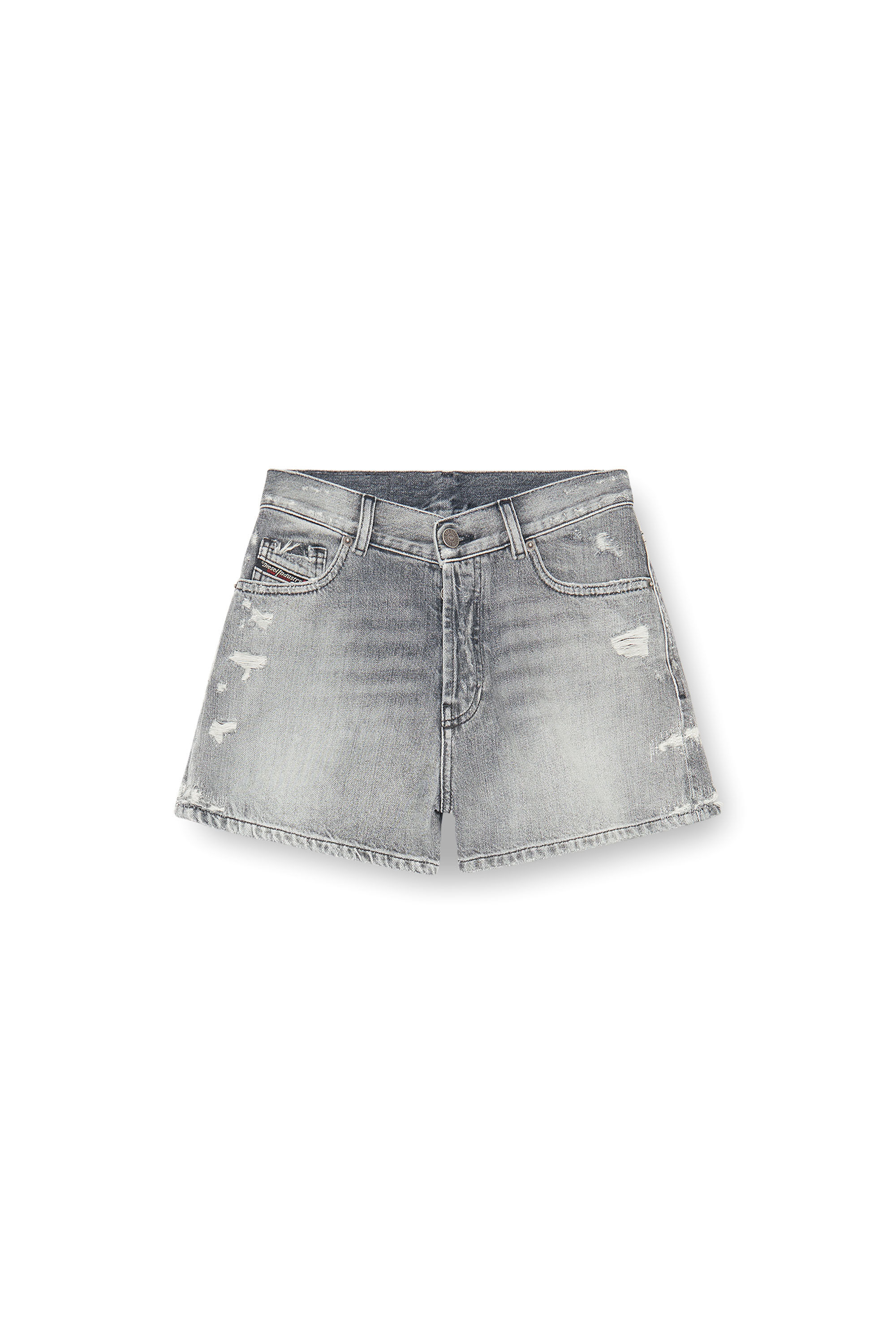 Diesel - DE-HELIOS, Woman's Denim shorts with frayed hems in Grey - 2