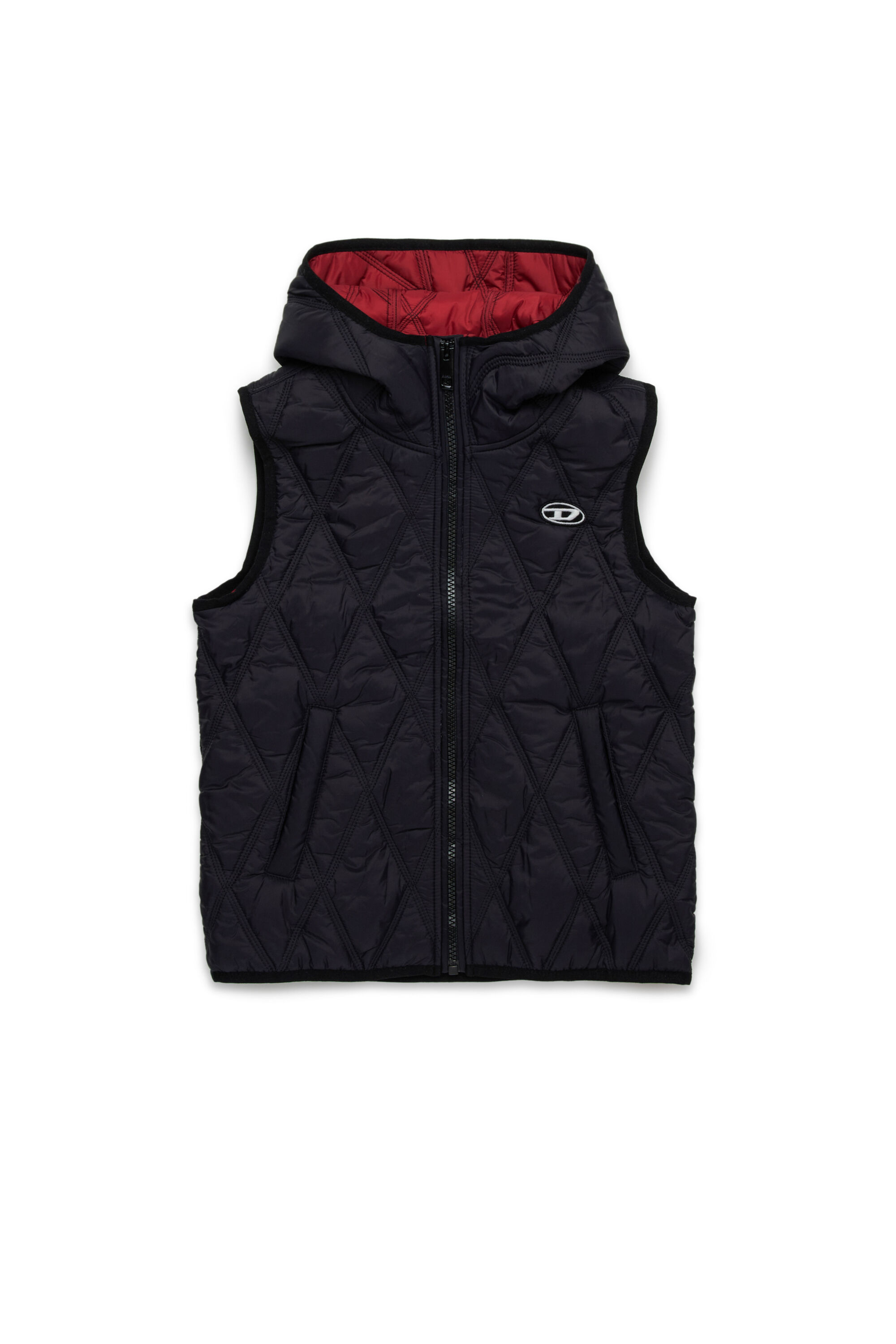 Diesel - JFOKKLOGO, Unisex's Hooded quilted nylon vest in Black - 1