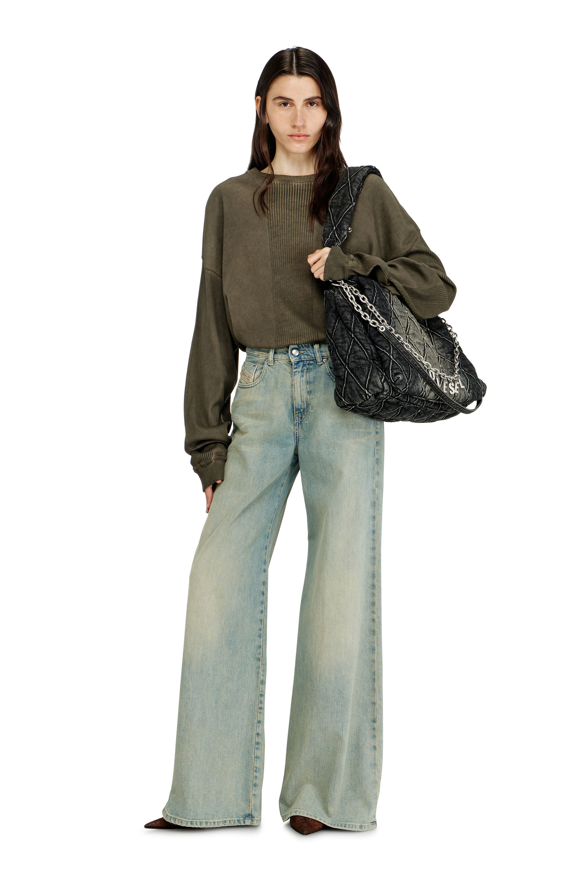 Diesel - CHARM-D SHOULDER L, Woman's Charm-D-Large shoulder bag in treated quilted denim in Black - 1