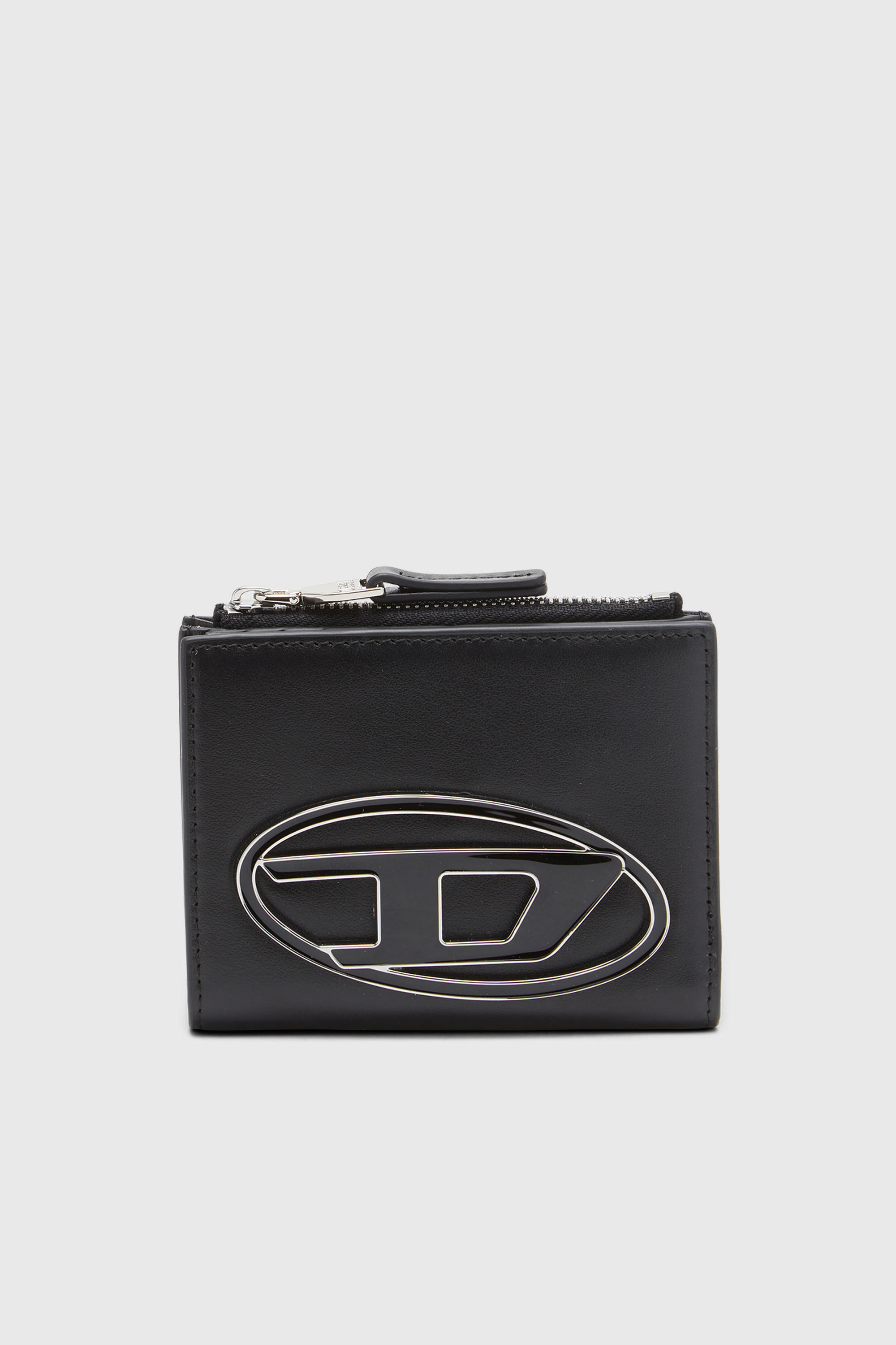 Diesel - 1DR BI-FOLD ZIP II, Woman's Small leather wallet with logo plaque in Black - 1