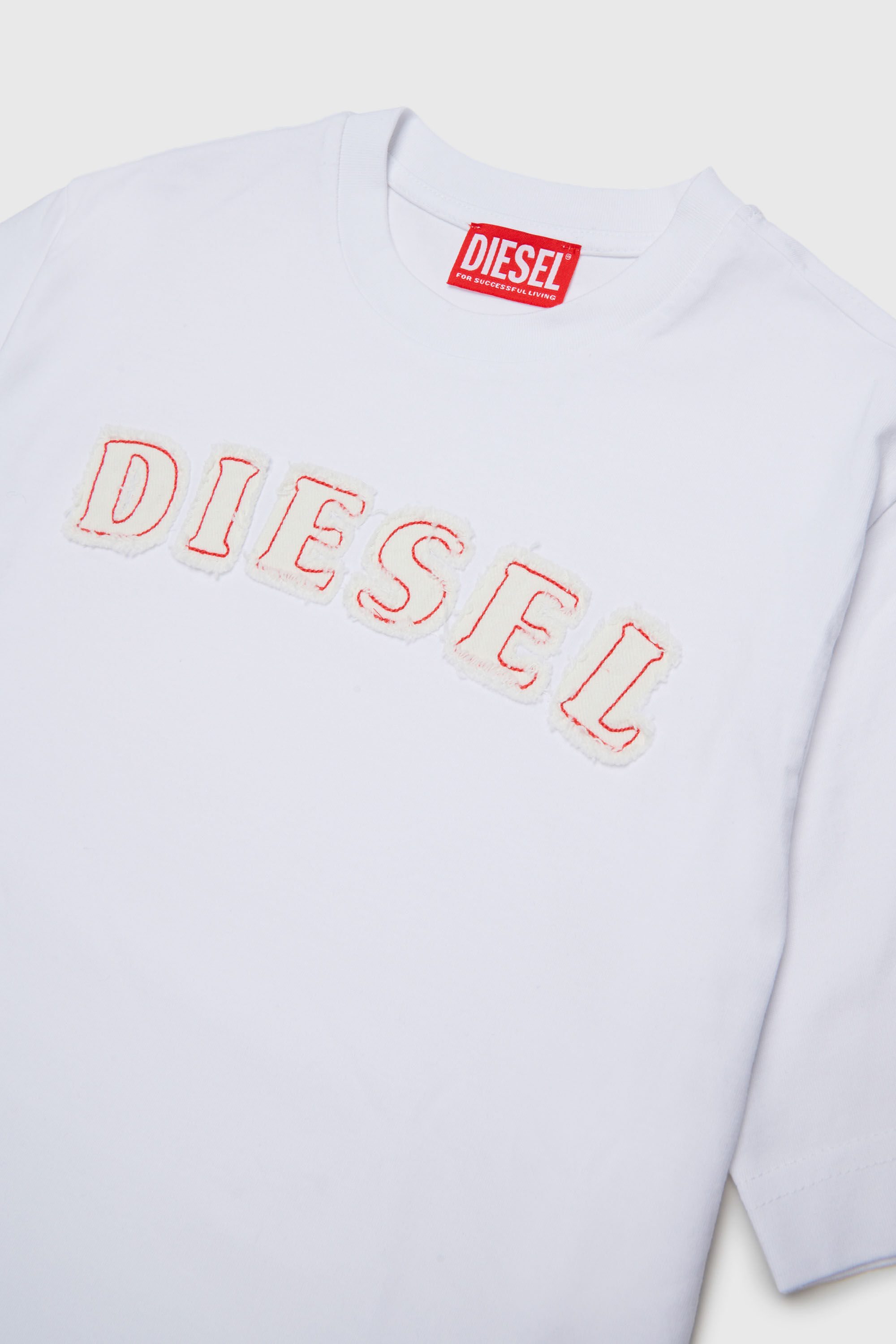 Diesel - TJEANS OVER, Man's Cotton T-shirt with frayed-effect logo in White - 3