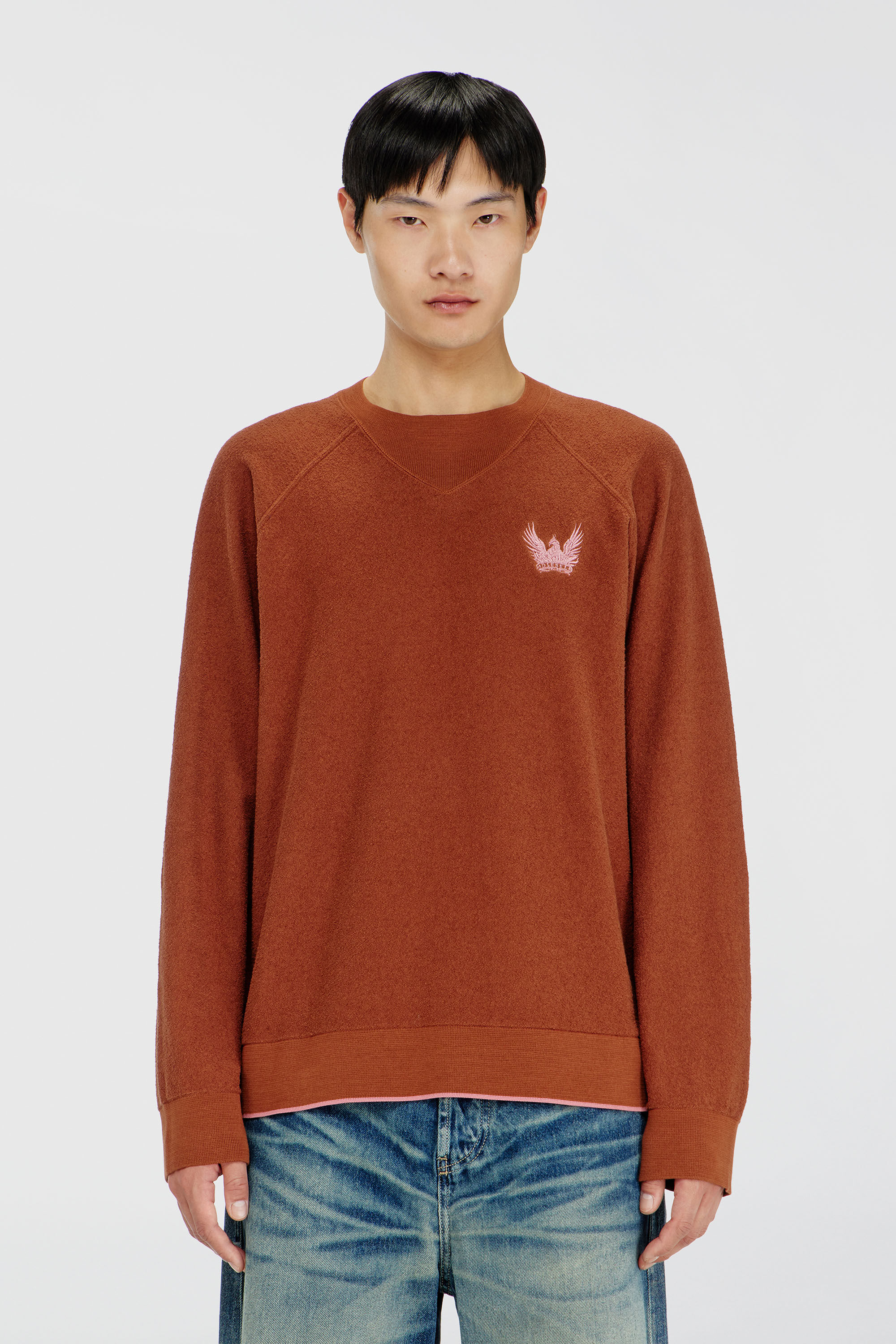 Diesel - K-RALFS, Man's Boucl&eacute; jumper with Phoenix embroidery in Brown - 3