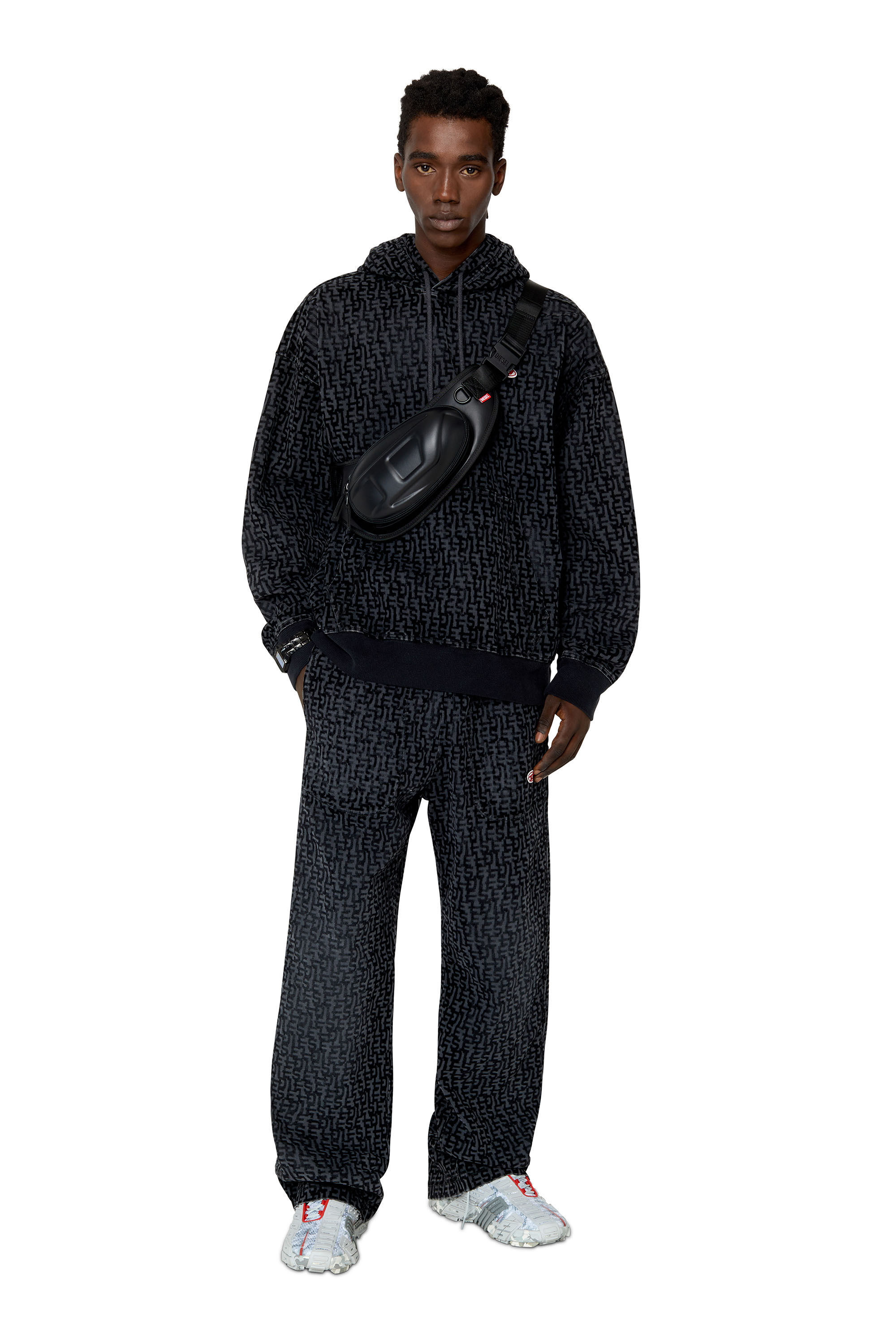 Diesel - D-UM-RIB TRACK DENIM HOODIE, Black/Dark grey - Image 1