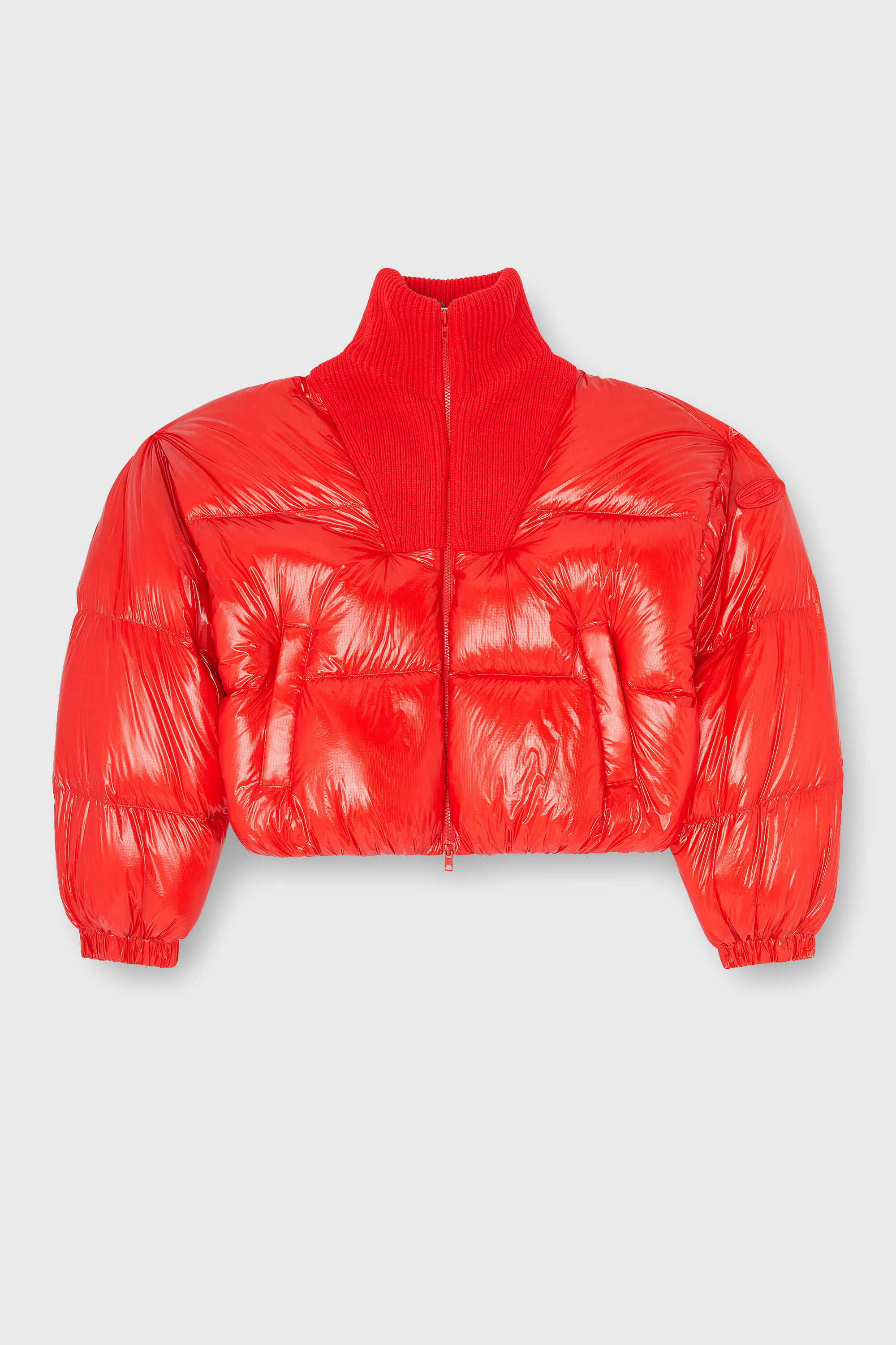 Diesel - W-ARRIOR, Woman's Down puffer jacket in ripstop with knitted collar in Red - 2