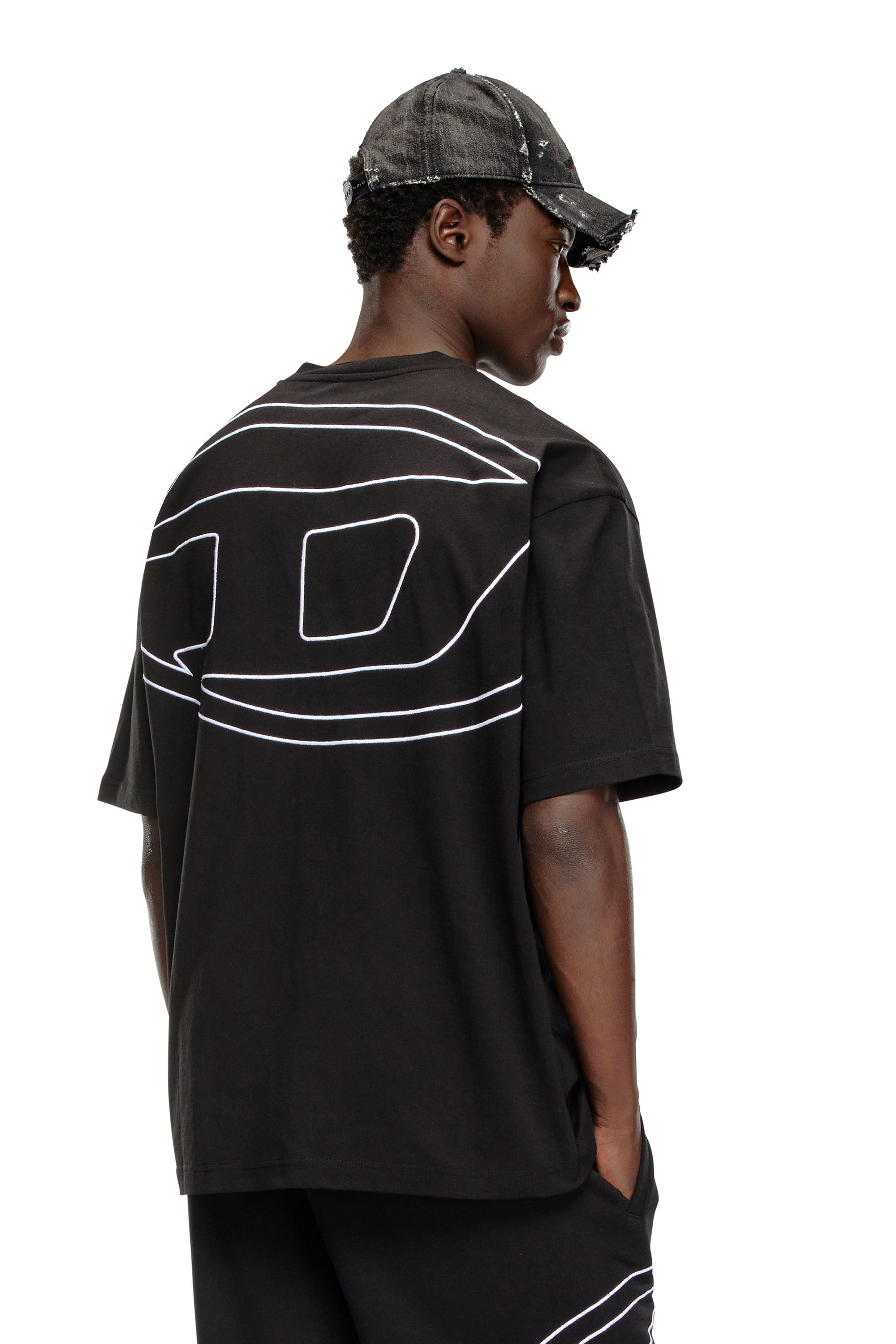 Diesel - T-BOGGY-MEGOVAL-D, Man T-shirt with maxi oval D embroidery in Black - Image 3