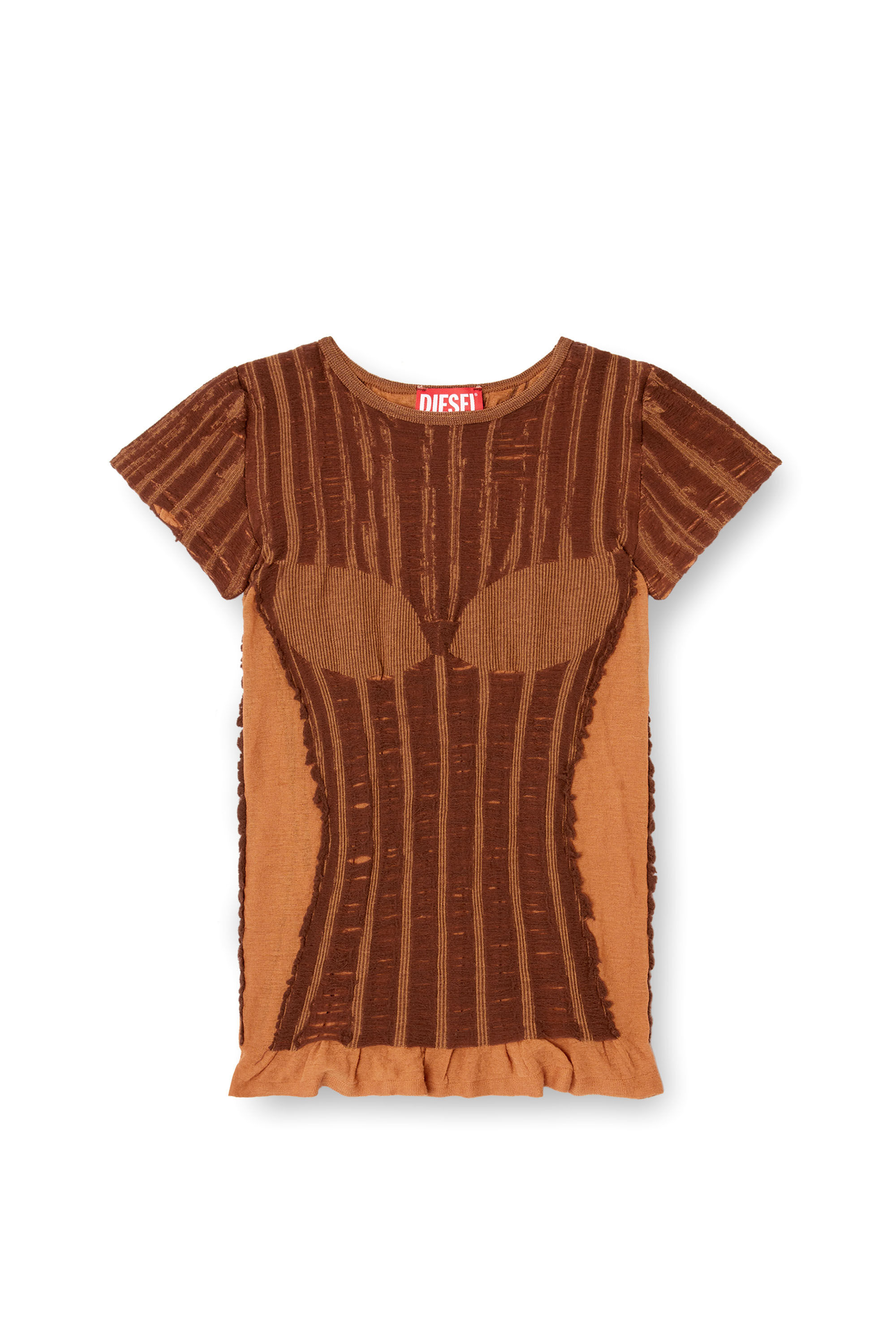 Diesel - M-CALAI-SS, Woman's Seamless T-shirt with lingerie illusion in Brown - 2