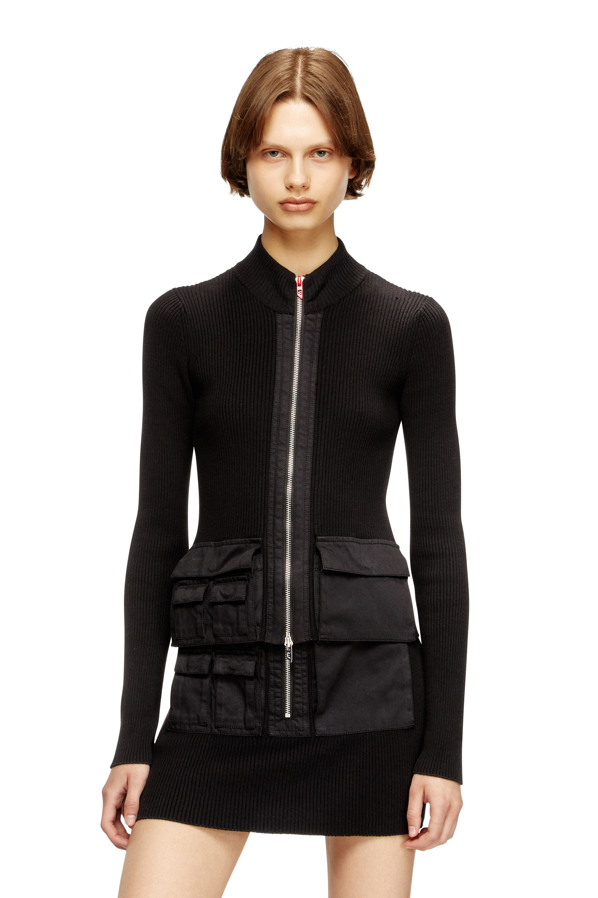 Diesel - M-MELISSA, Woman's Ribbed dress with cargo pockets in Black - 3