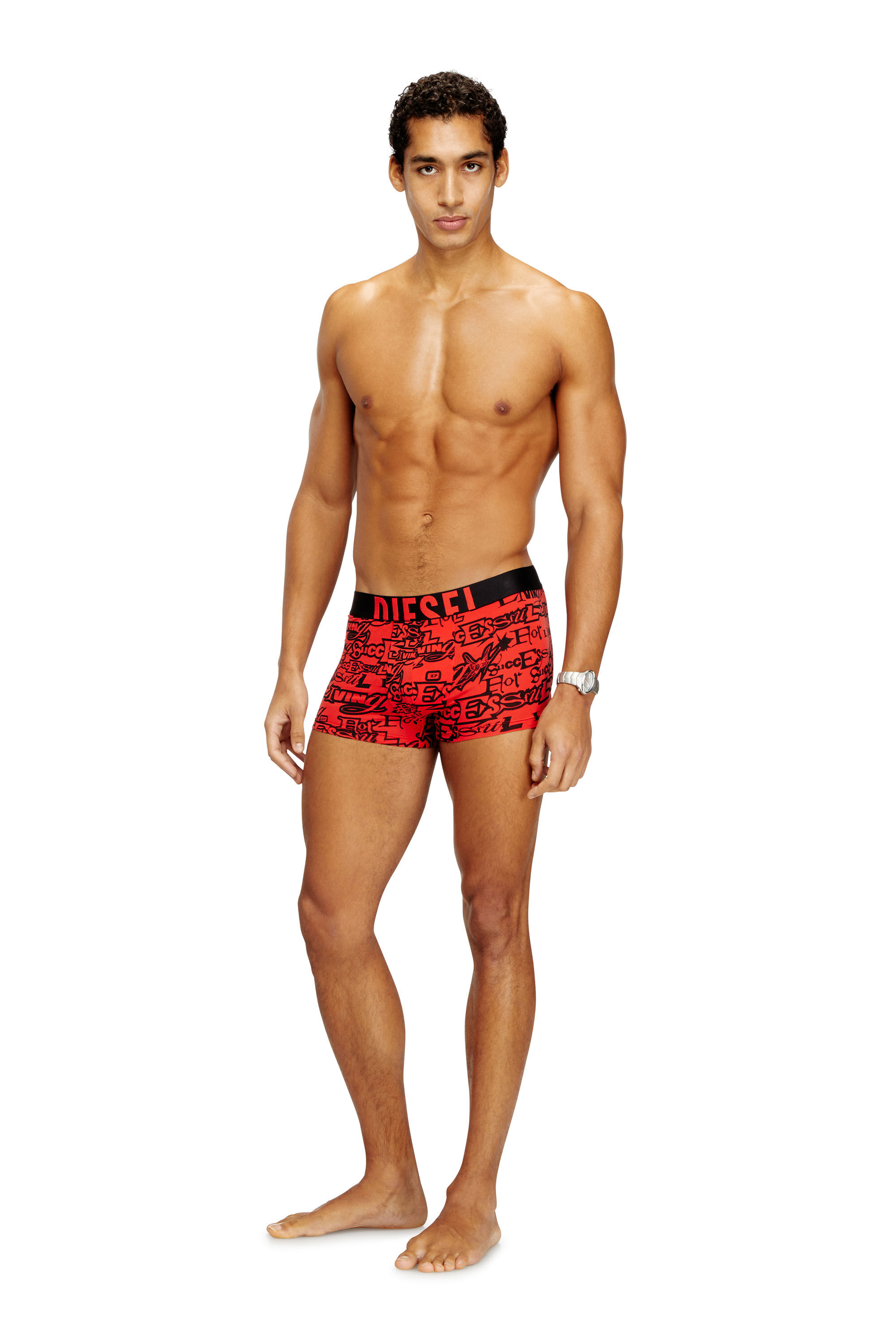 Diesel - DAMIEN-D-POP-3PACK-40, Man's Three-pack cotton trunks with bold logos in Black/Red - 1
