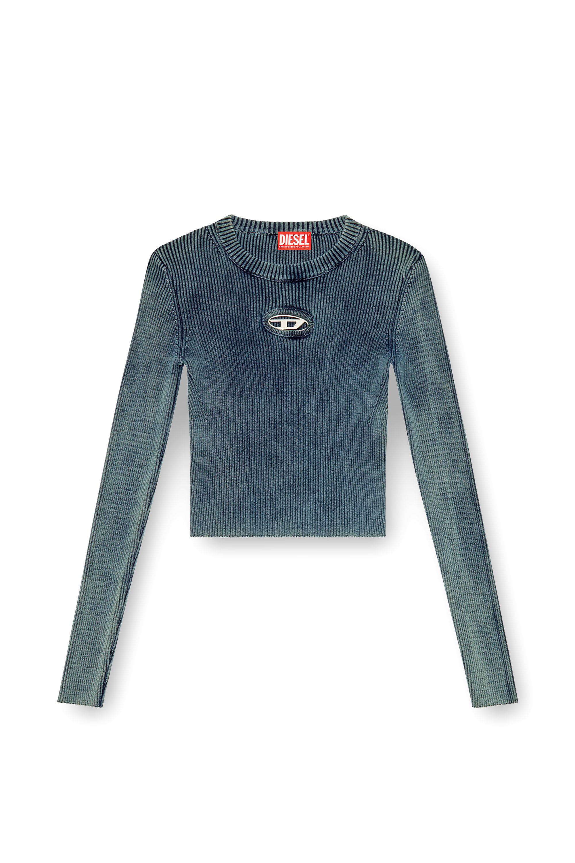 Women's Rib-knit top with Oval D | Blue | Diesel {{Country}}