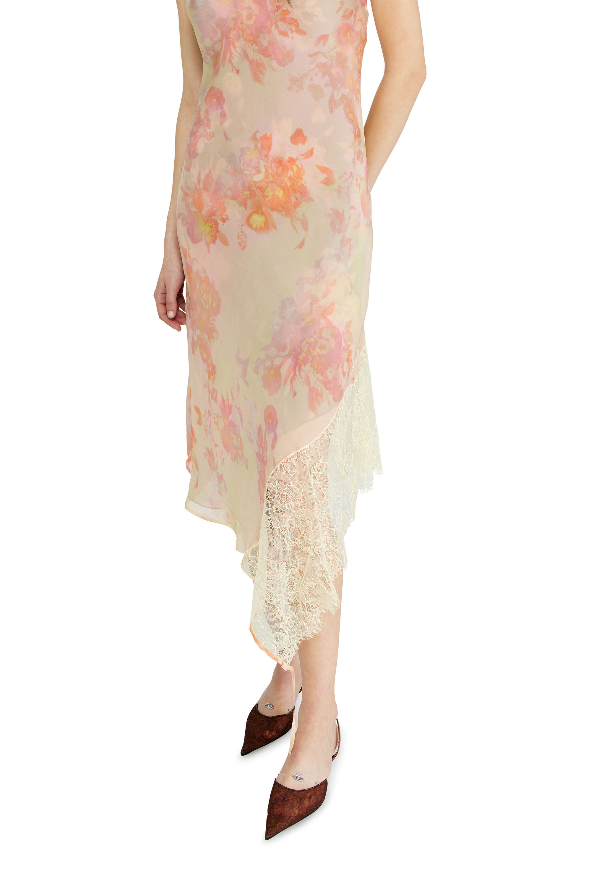 Diesel - D-ANCEL, Woman's Midi slip dress with floral print and lace trim in null - 5