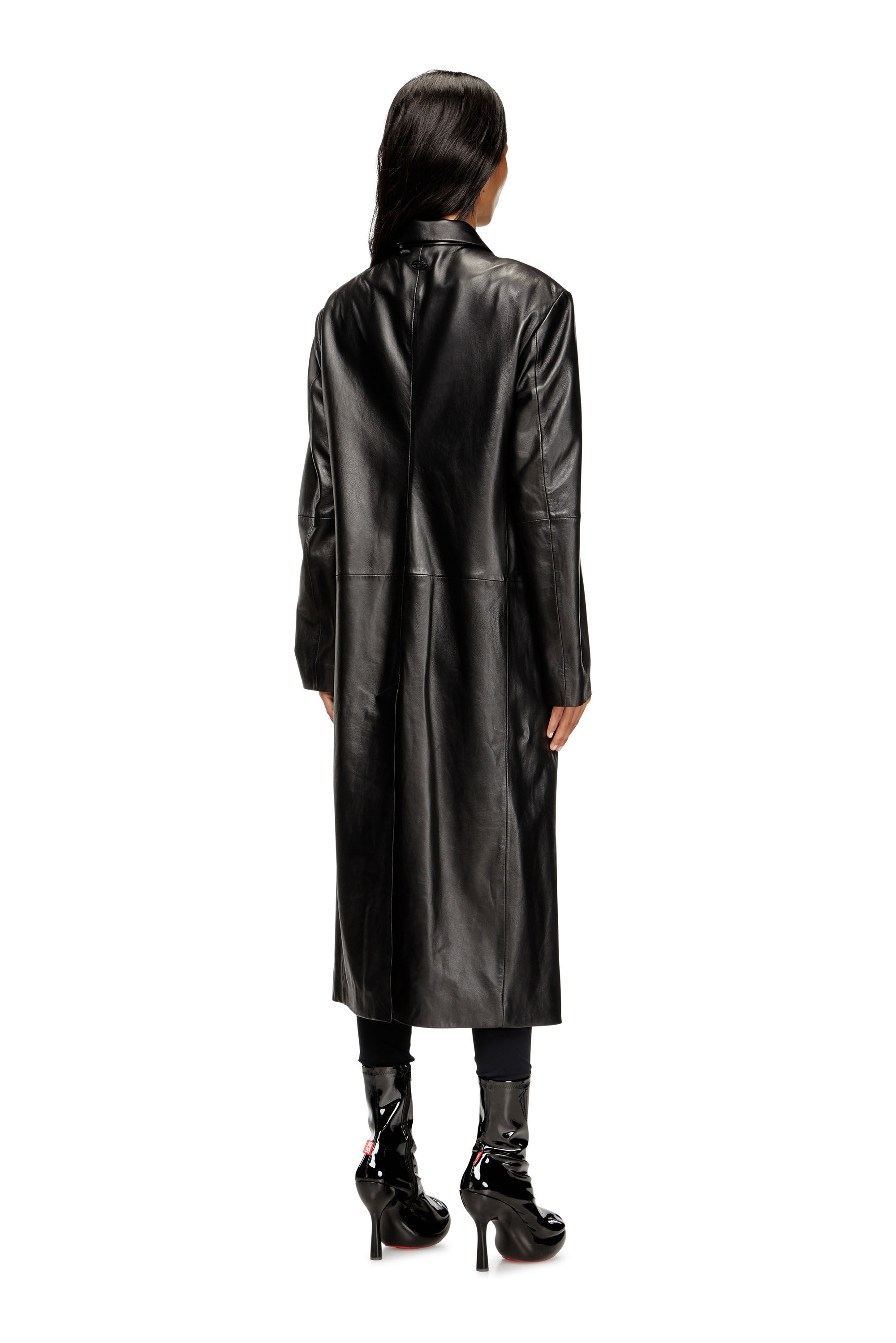 Diesel - L-ANCELOT, Woman's Long padded leather coat in Black - 4