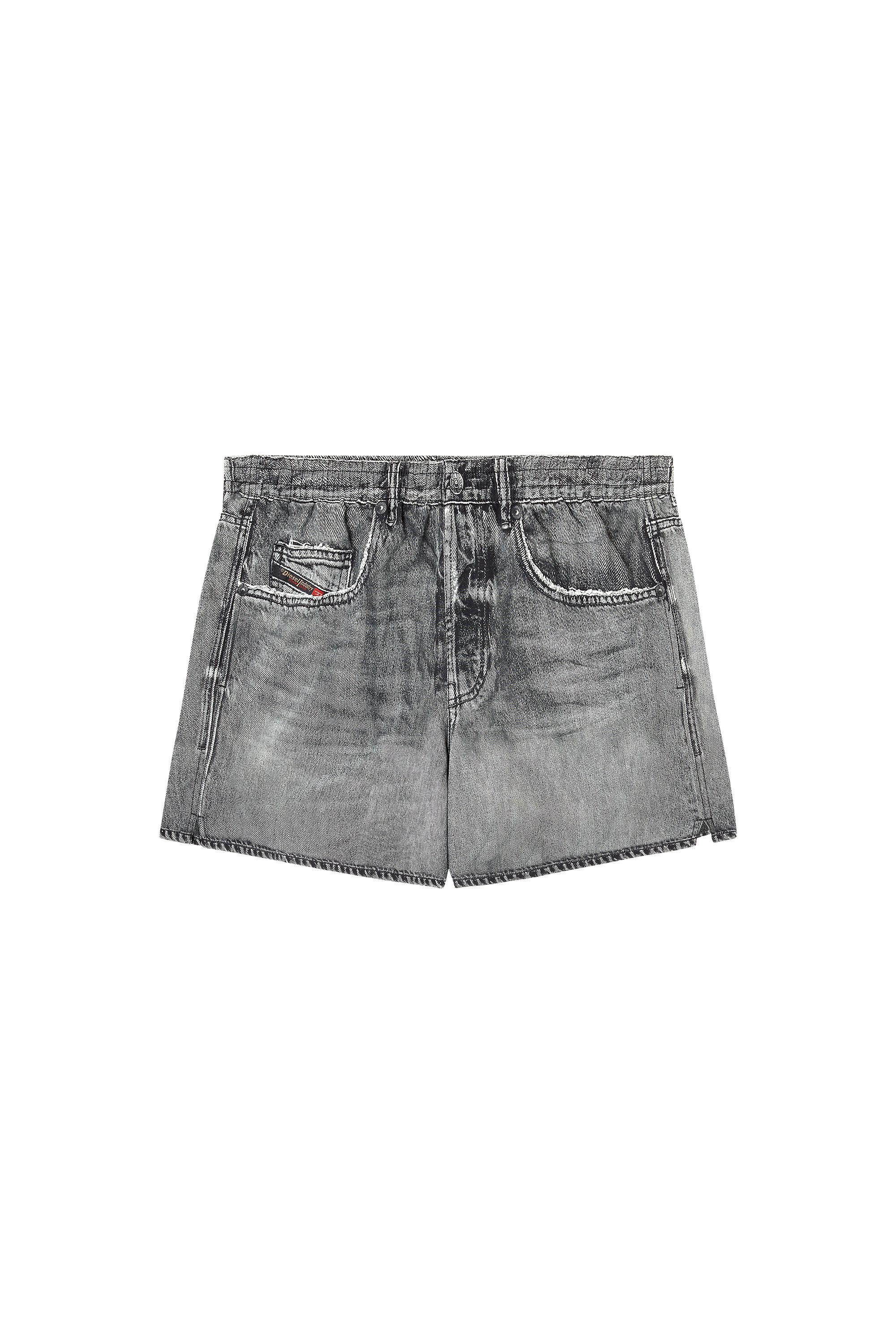 Diesel - SOCCER-41-DNM, Man's Swim shorts with denim trompe l'oeil print in Grey - 4