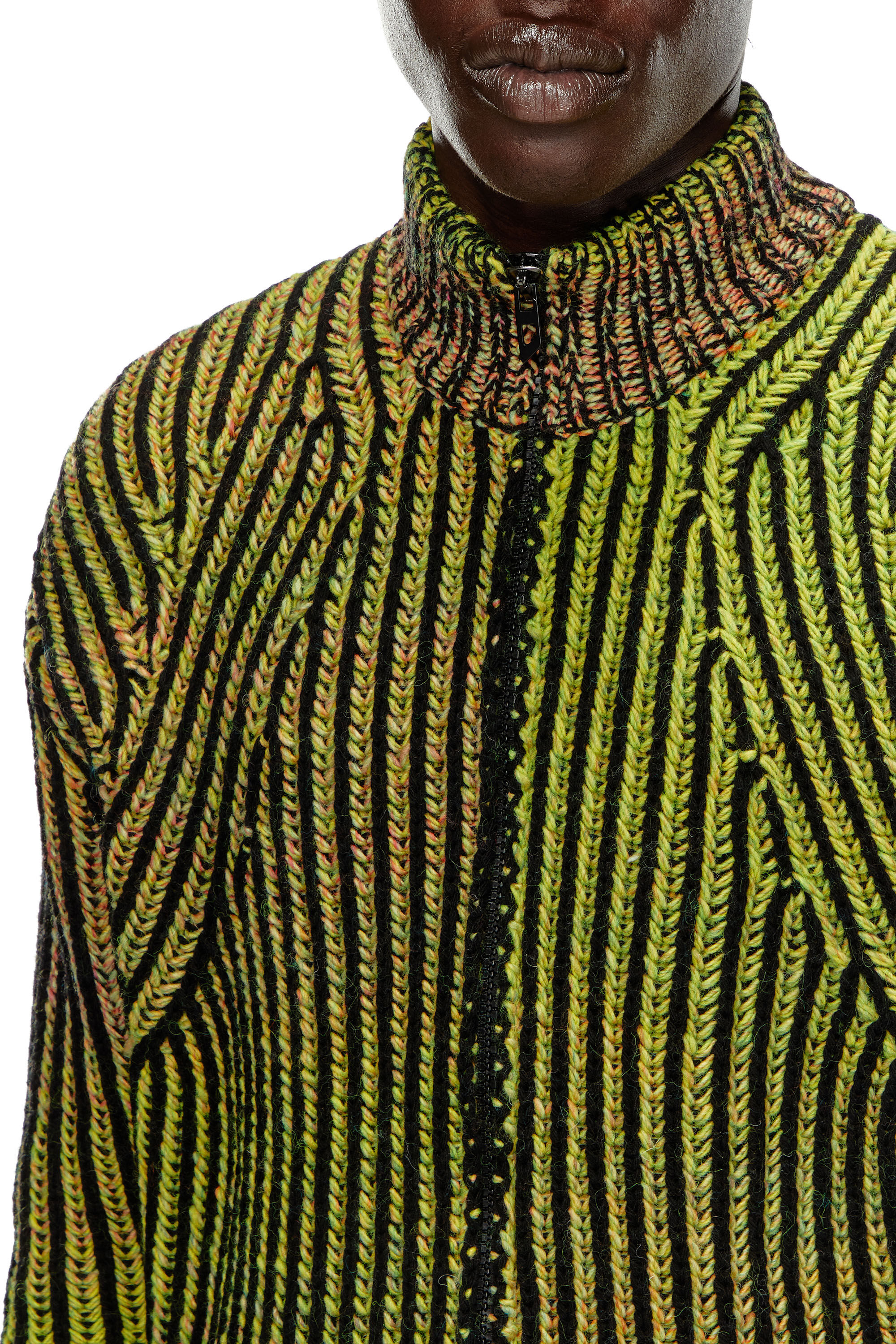 Men's Striped ribbed zip-up cardigan | Green | Diesel