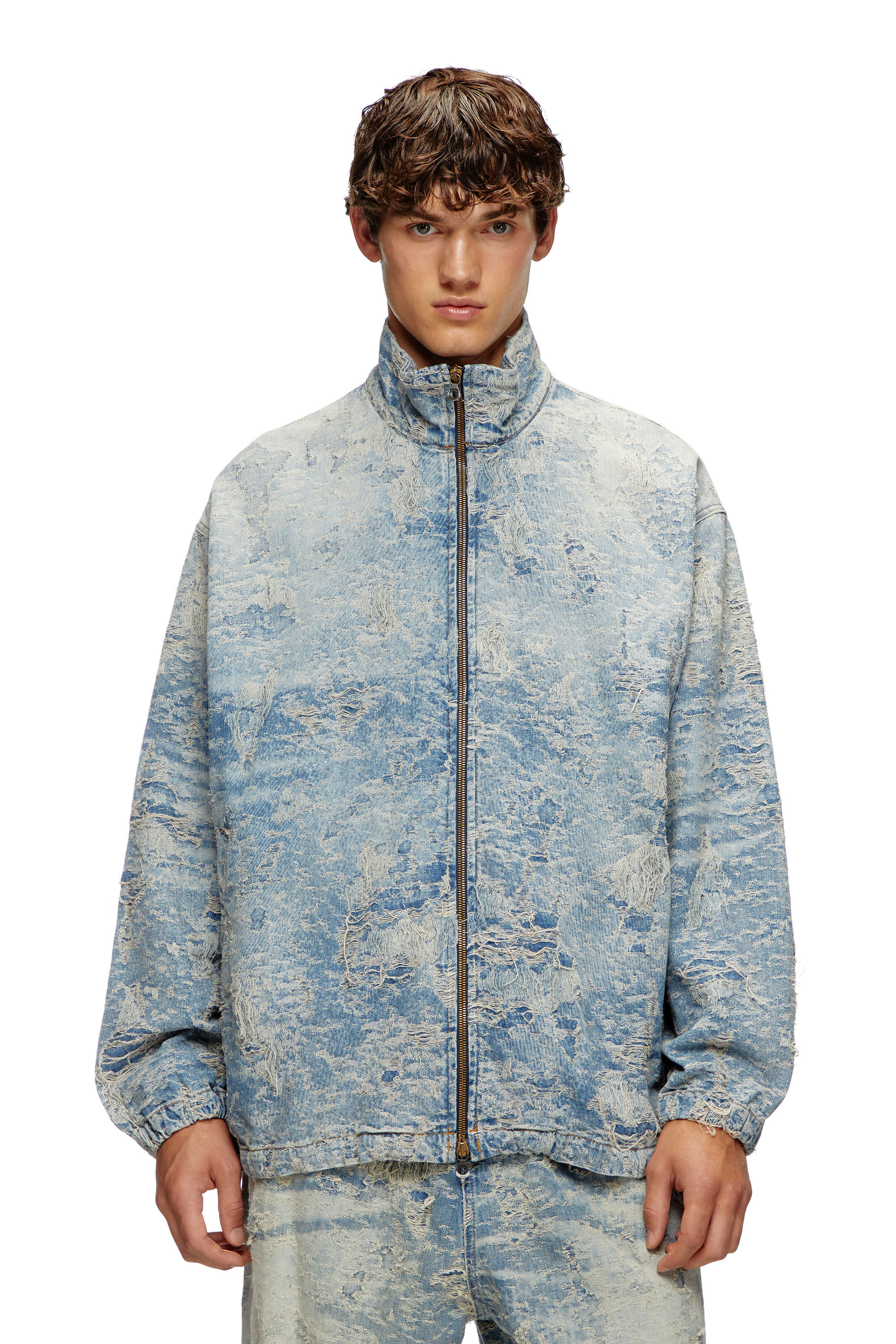 Diesel - D-KRAP-FSF, Unisex's Zip jacket in dirty jacquard denim in Light Blue - 3