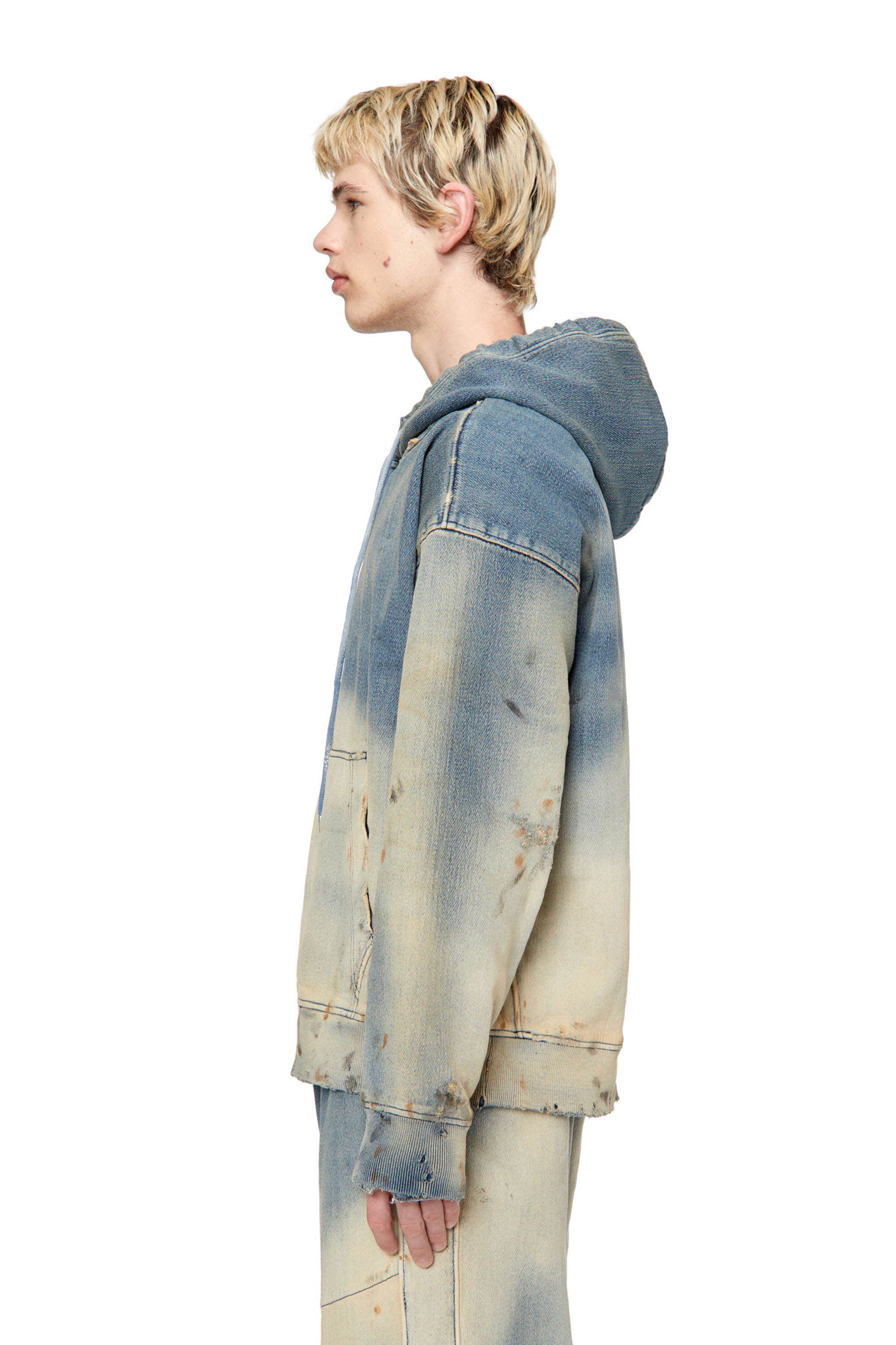 Diesel - D-UM-RIB D-UM-RIB TRACK DENIM HOODIE, Light Blue - Image 5
