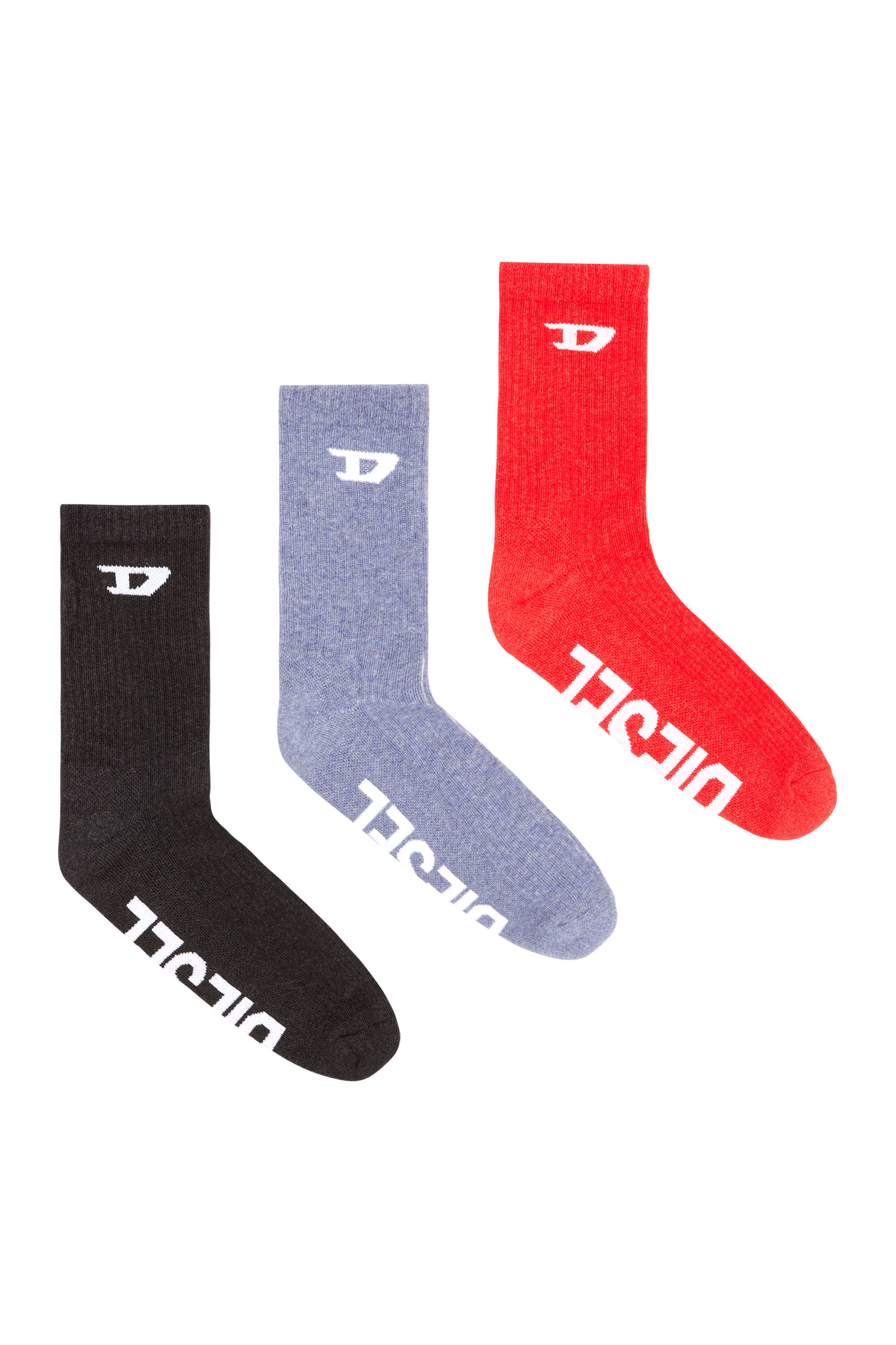 Diesel - SKM-D-CREW-SPORT-SOCKS, Man's 3-pack of ribbed socks with D logo in Orange/Blue - 1