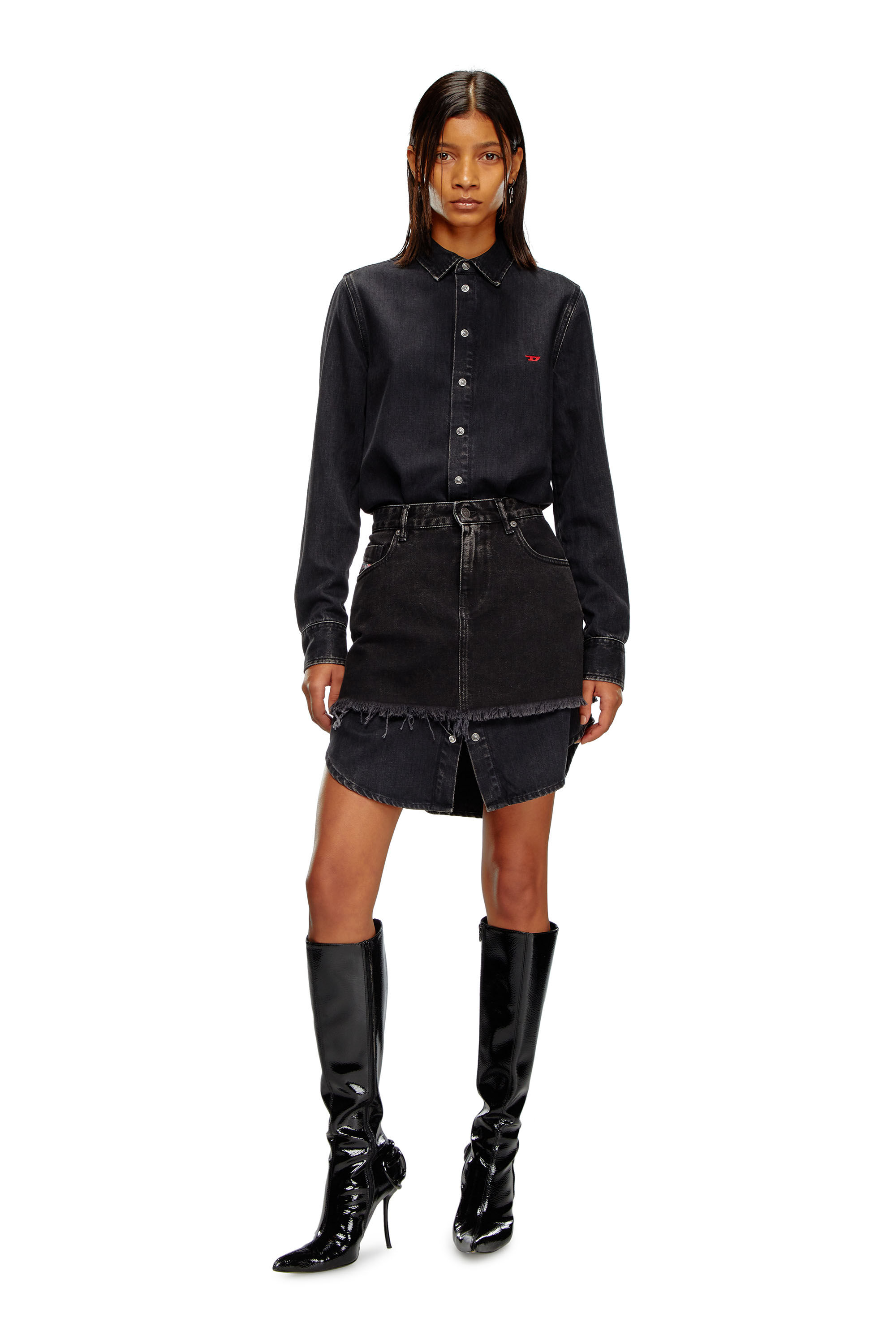 Women s Denim dress with skirt detail Black Diesel