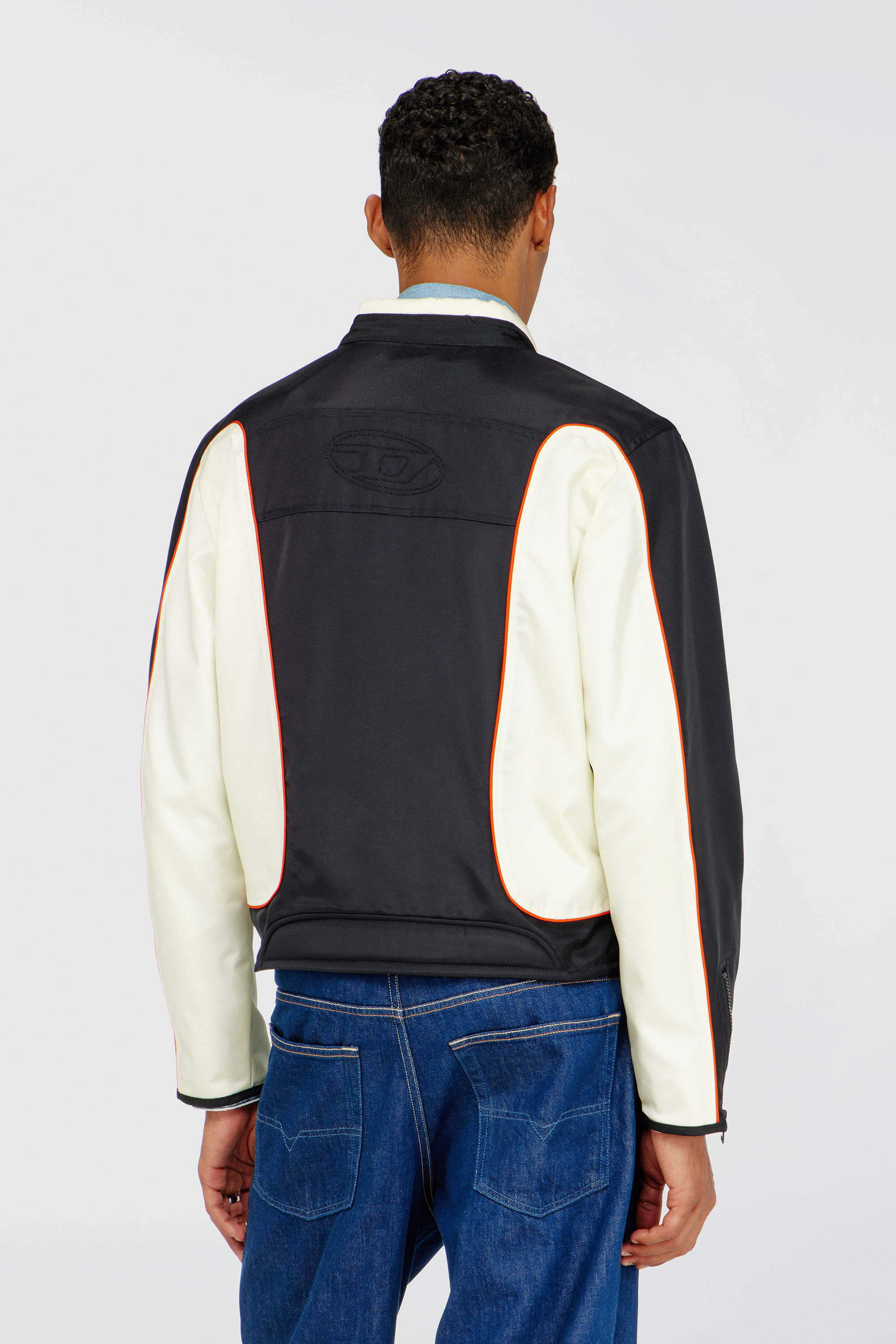 Diesel - J-BLINK-A, Man's Colour-block biker jacket with piping in White/Black - 4