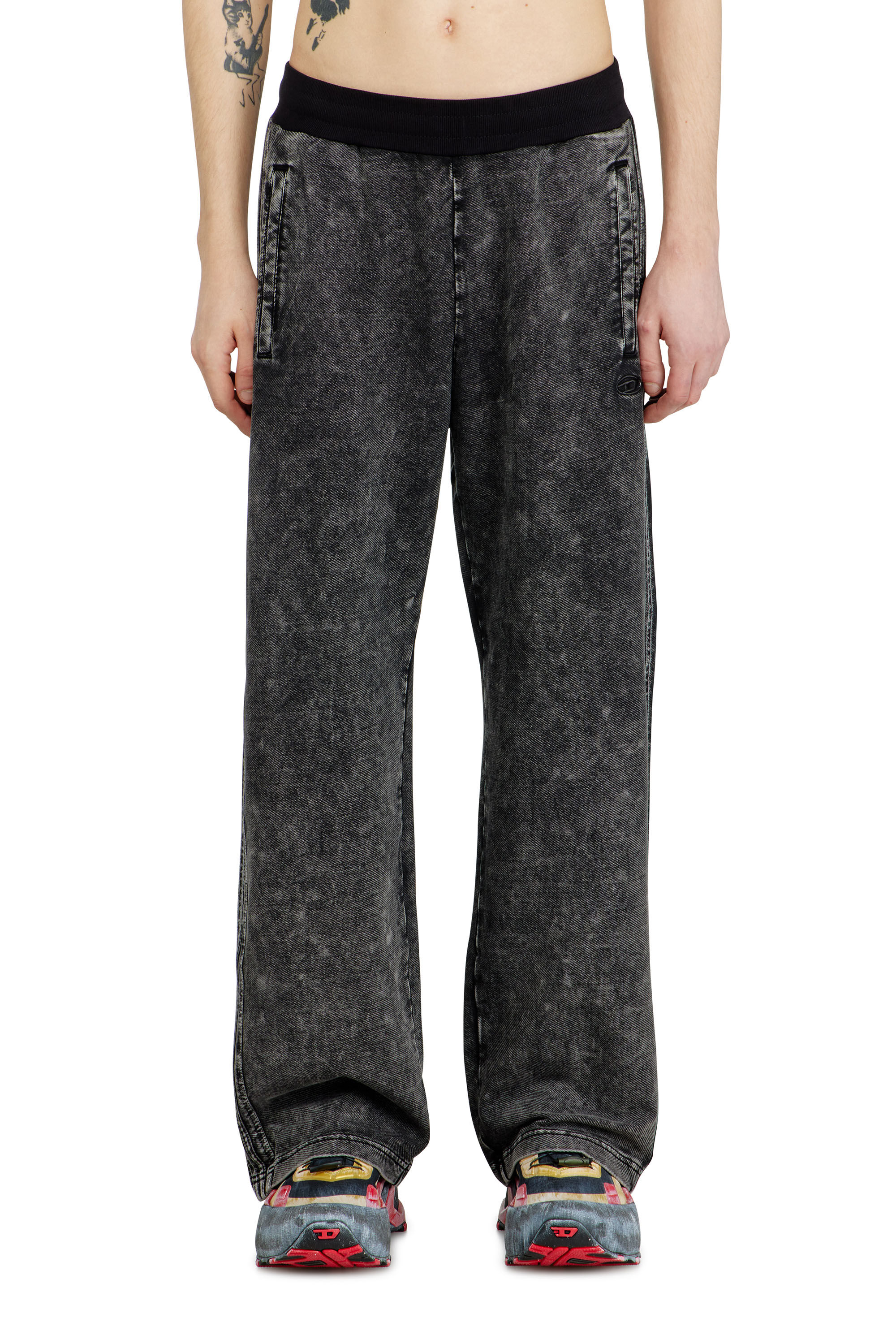 Diesel - P-ALT, Man's Denim-look sweatpants with side bands in Black/Dark grey - 3