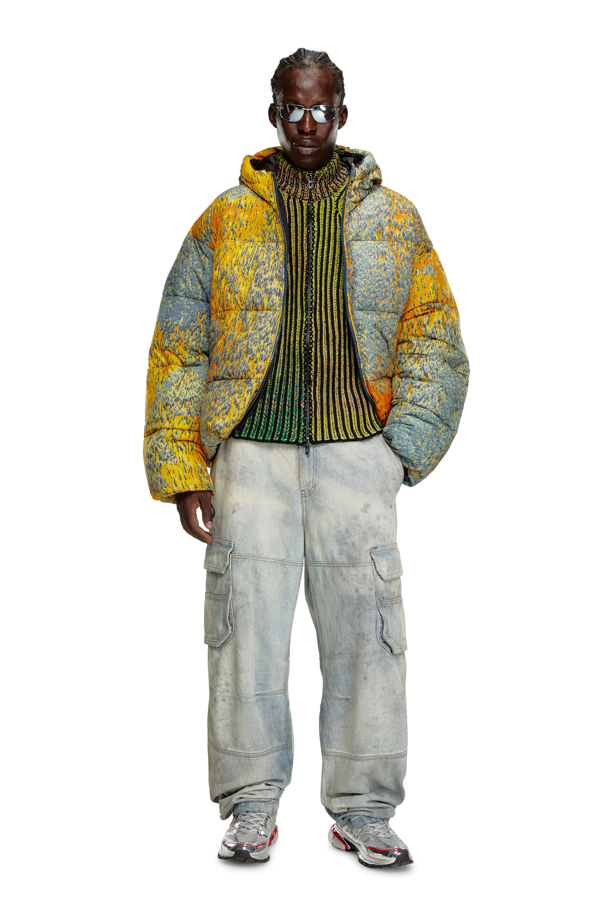 新作ウエア ribbed Striped Men's zip-up Diesel | Green | cardigan トップス