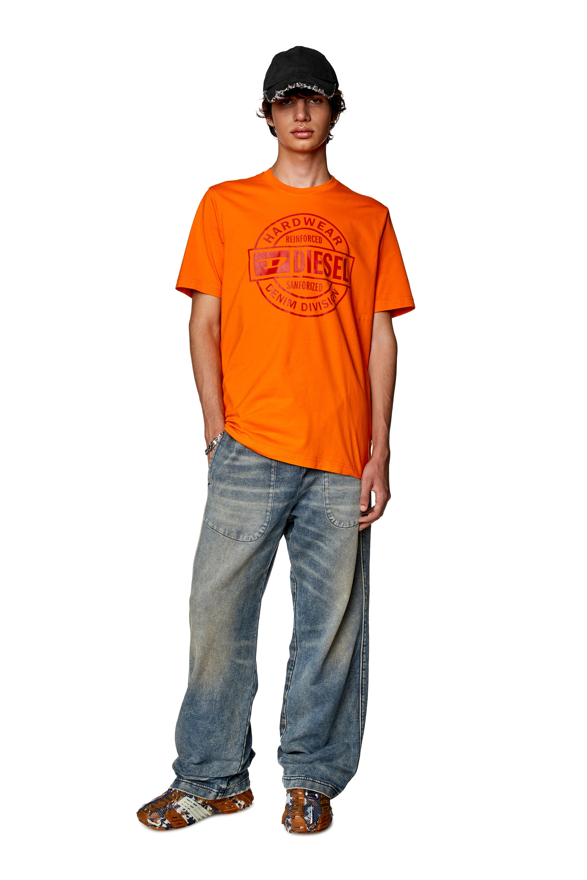 Diesel - T-JUST-L21, Man's T-shirt with Diesel Hardwear print in Orange - 1