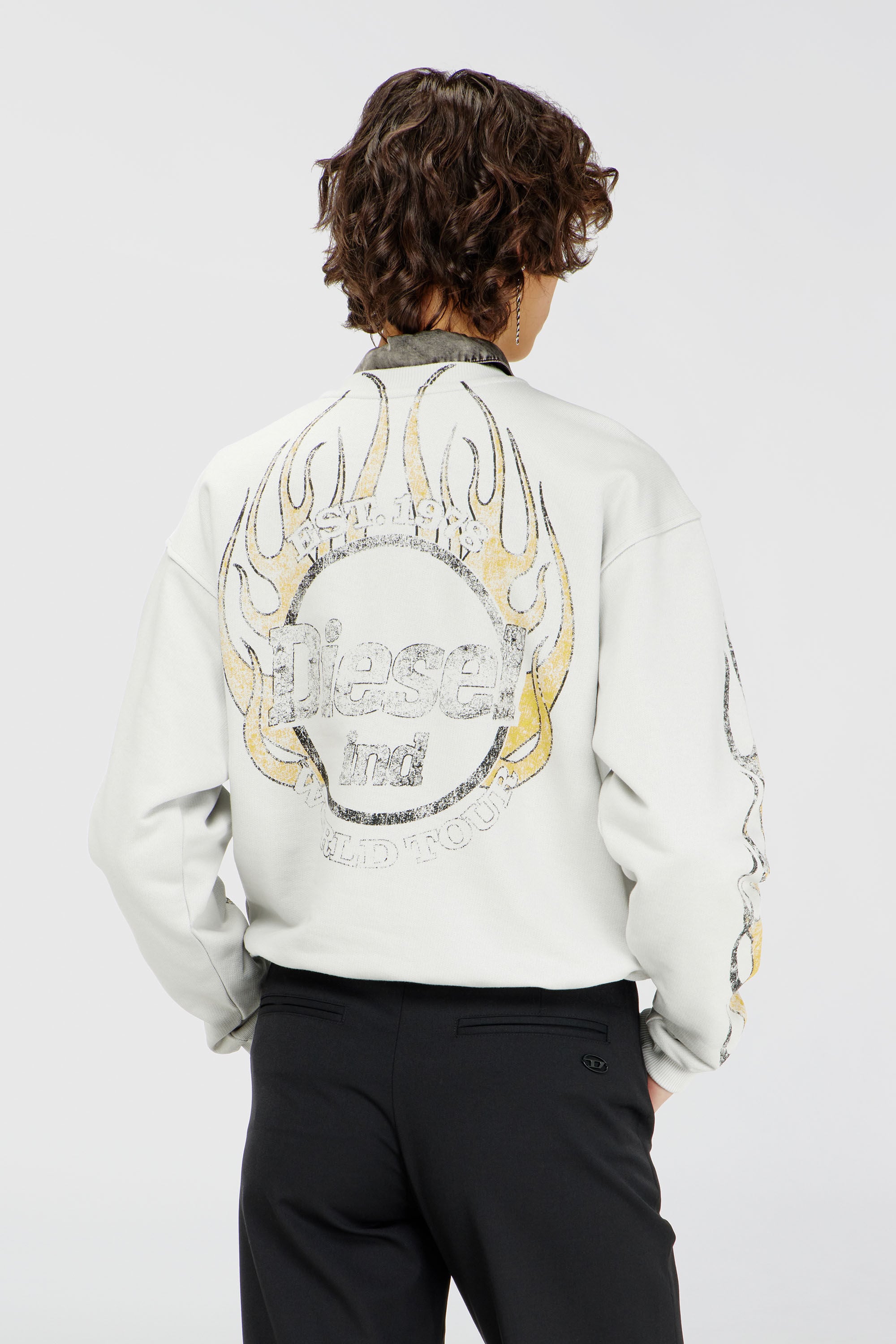 Diesel - F-CREWY-B3, Woman's Drawstring-hem sweatshirt with crack print in White - 4