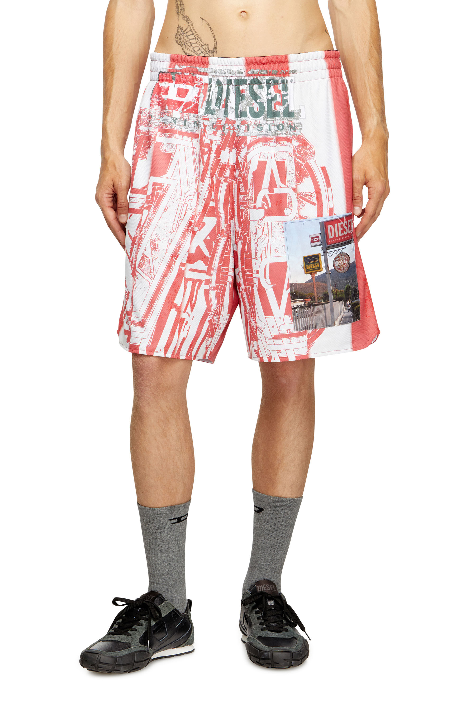 Diesel - P-KURT, Man's Striped shorts with photo patches in null - 3