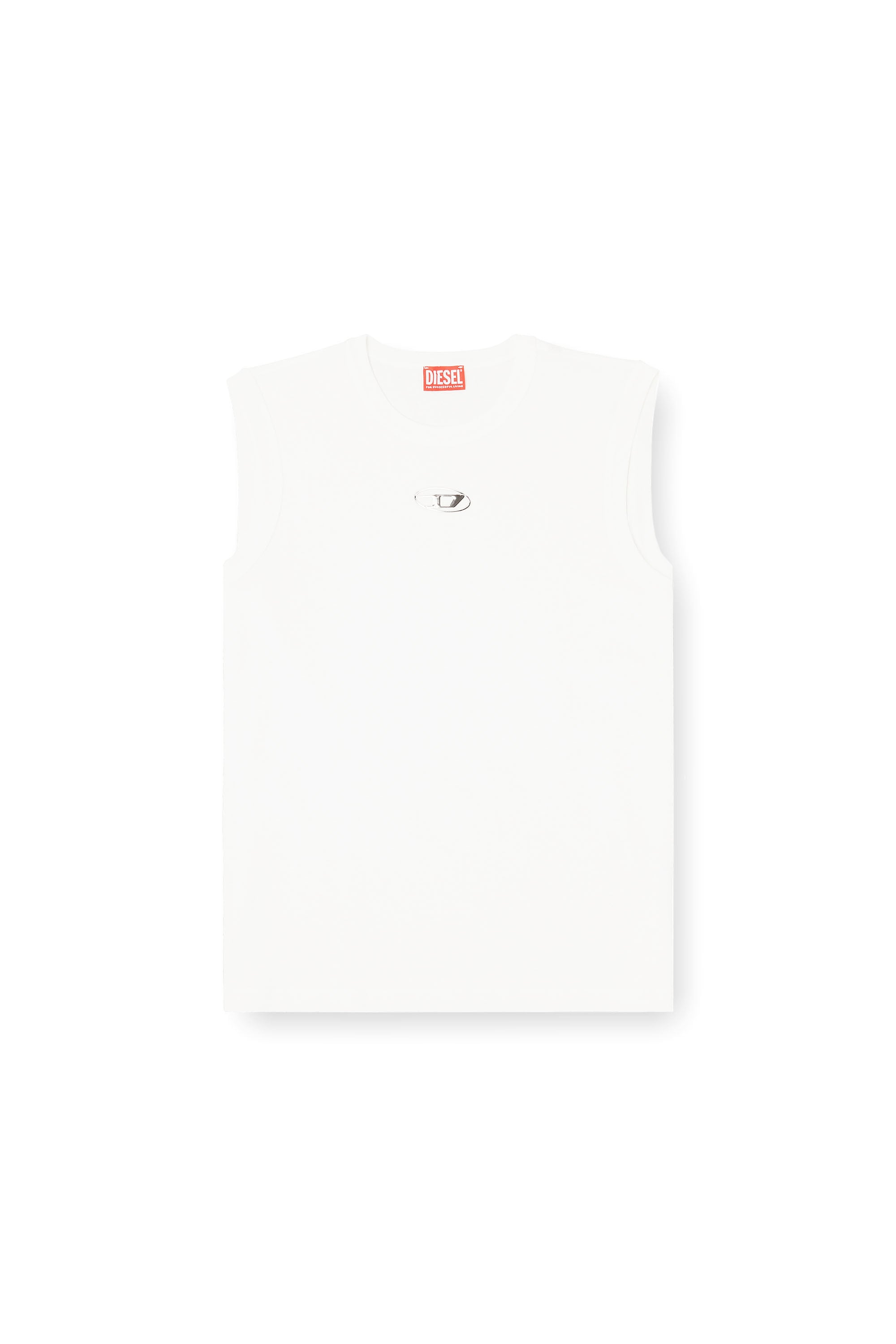 Diesel - T-BISCO-IOD, Man's Cotton tank top with metallic Oval D in White - 2