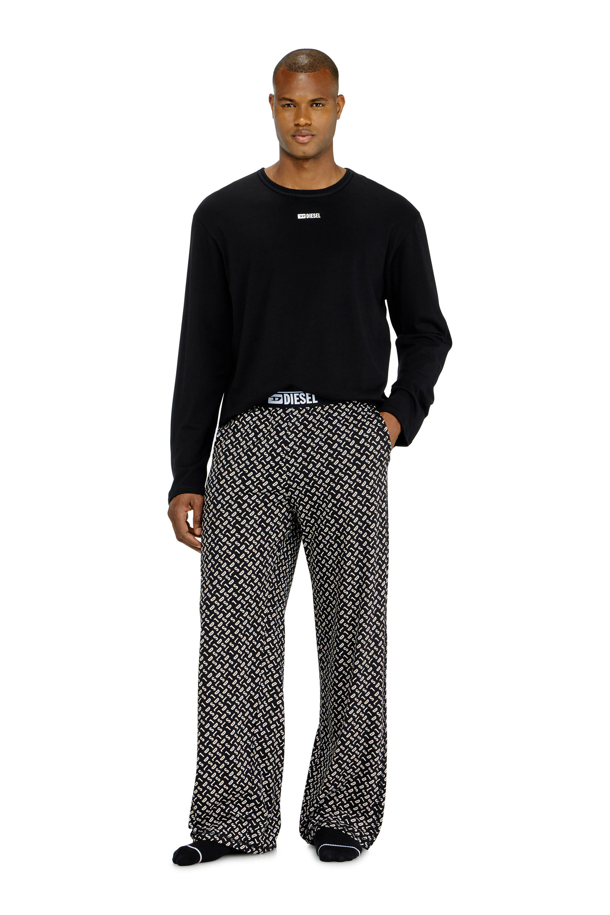 Diesel - SET-NOLAN-D-BOX, Man's Pyjama set in cotton with printed bottoms in Black/White - 3