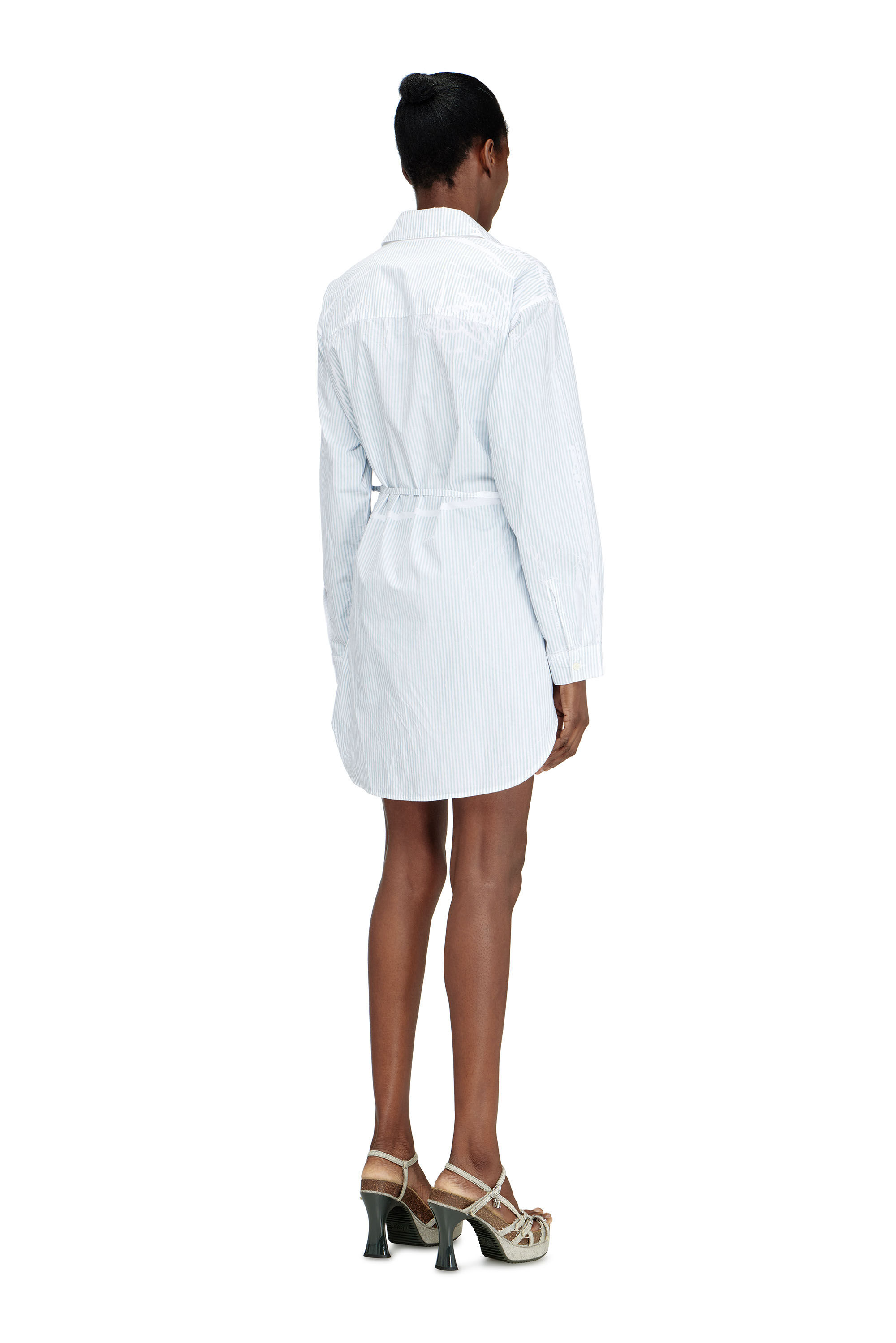Diesel - D-DELPHOS-S2, Woman's Poplin wrap-around mini dress with pinstripes in Light Blue - 4