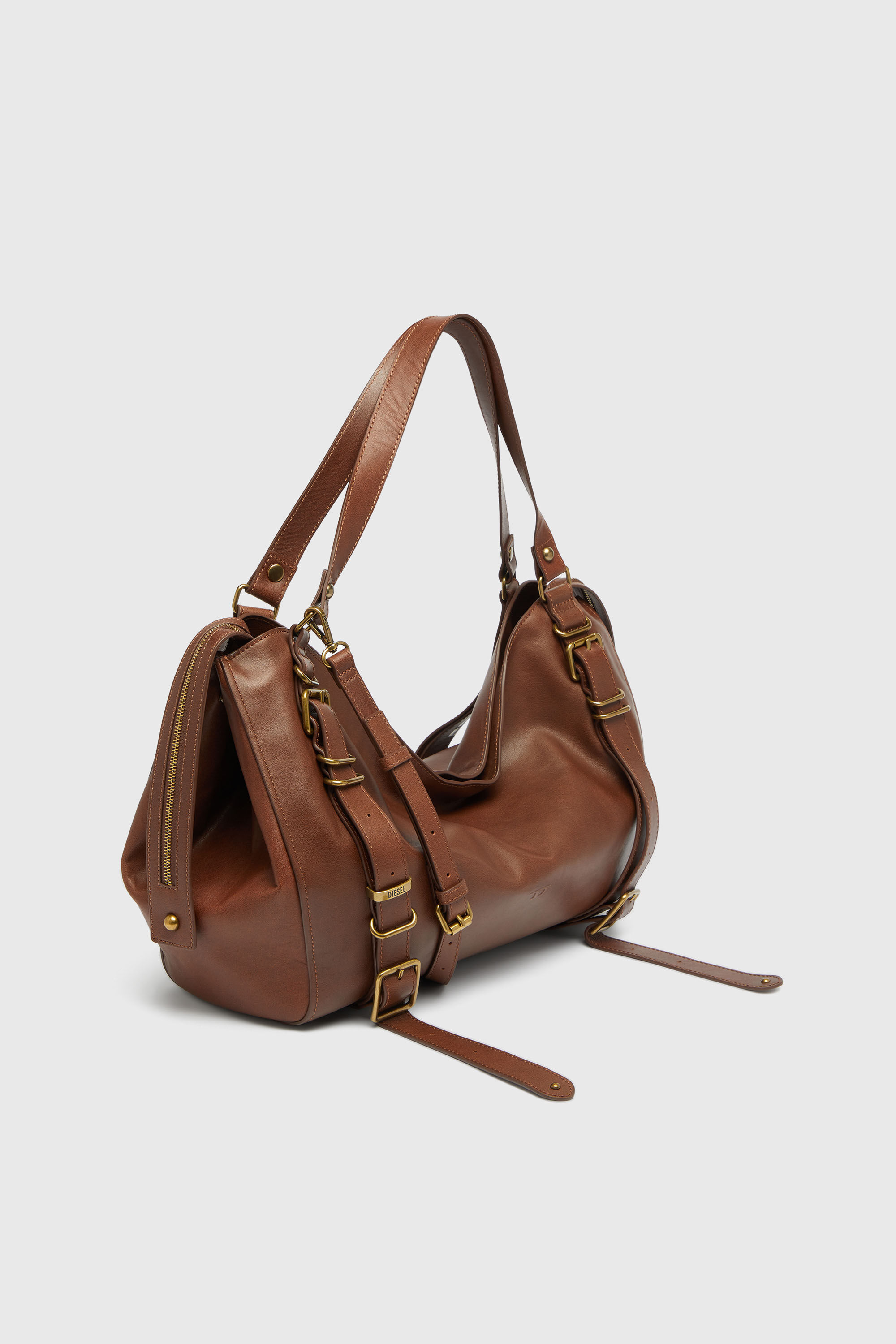 Diesel - D-ONE TOPHANDLE L, Unisex's D-One-Large top-handle bag in treated leather in Brown - 5
